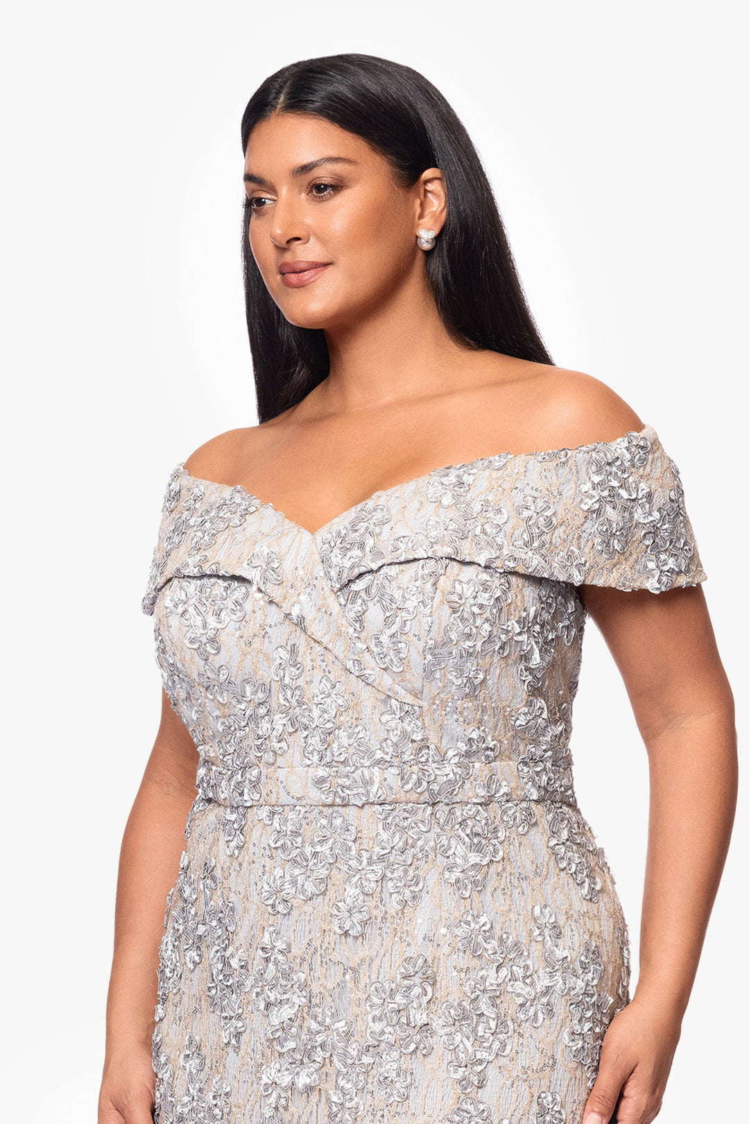 Plus "Jill" Off The Shoulder Long Lace Dress