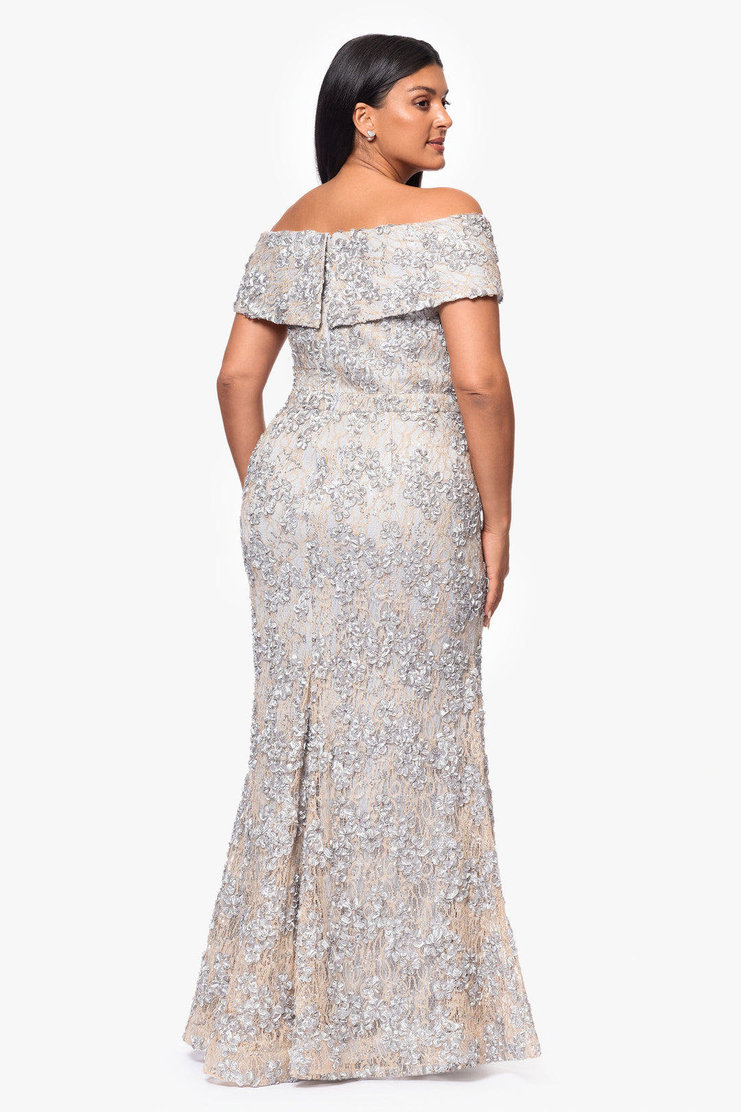 Plus "Jill" Off The Shoulder Long Lace Dress