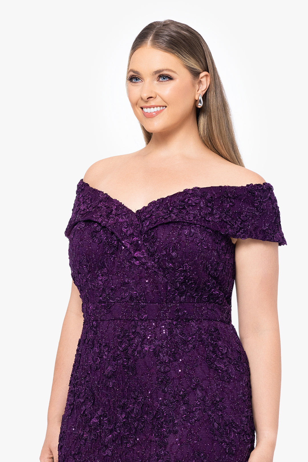 Plus "Jill" Off The Shoulder Long Lace Dress