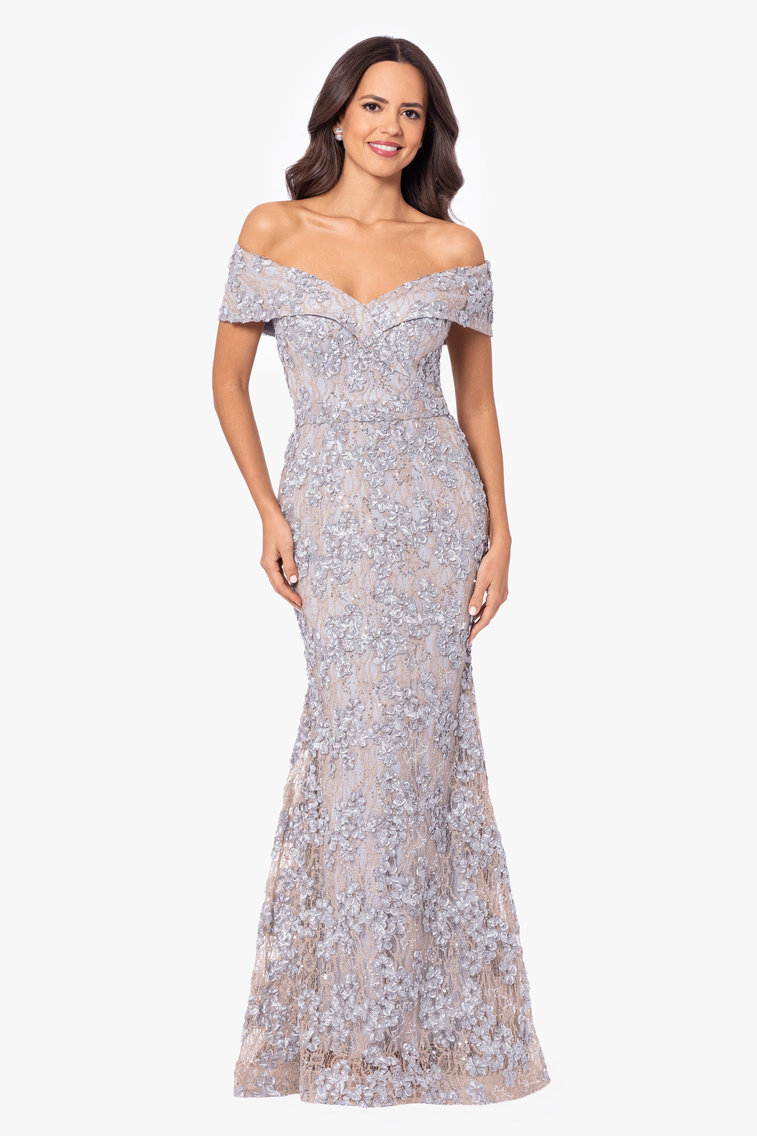 "Jill" Off The Shoulder Long Lace Dress