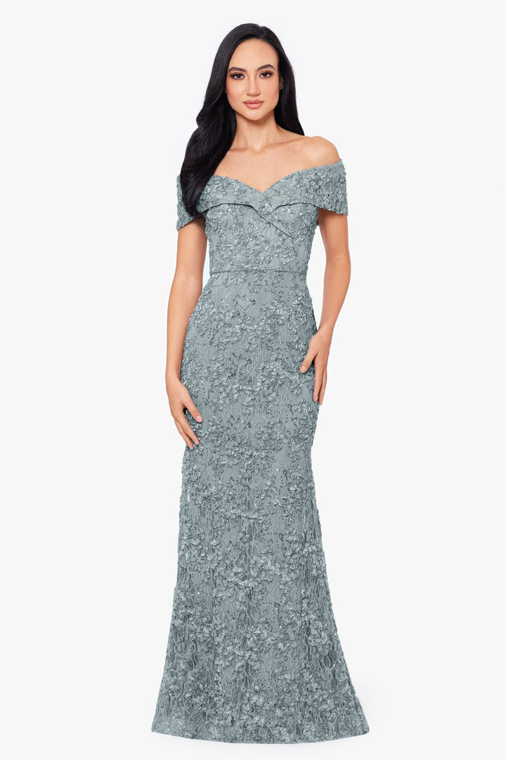 Petite "Jill" Off The Shoulder Long Lace Dress