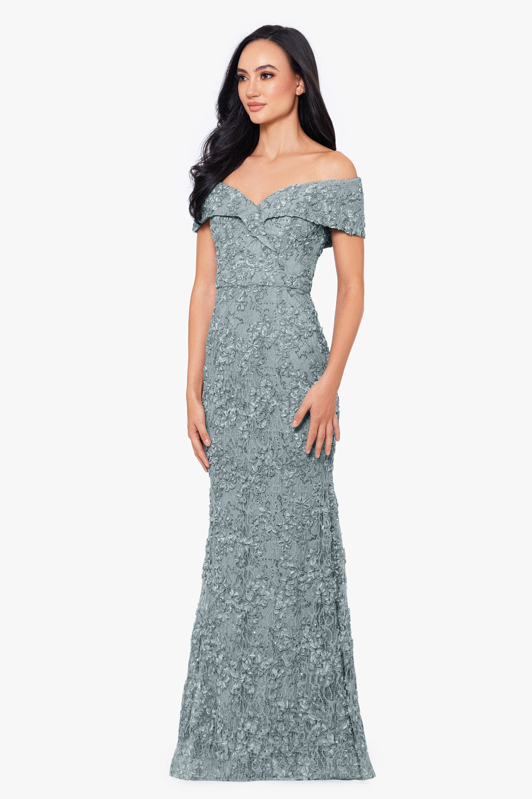 Petite "Jill" Off The Shoulder Long Lace Dress