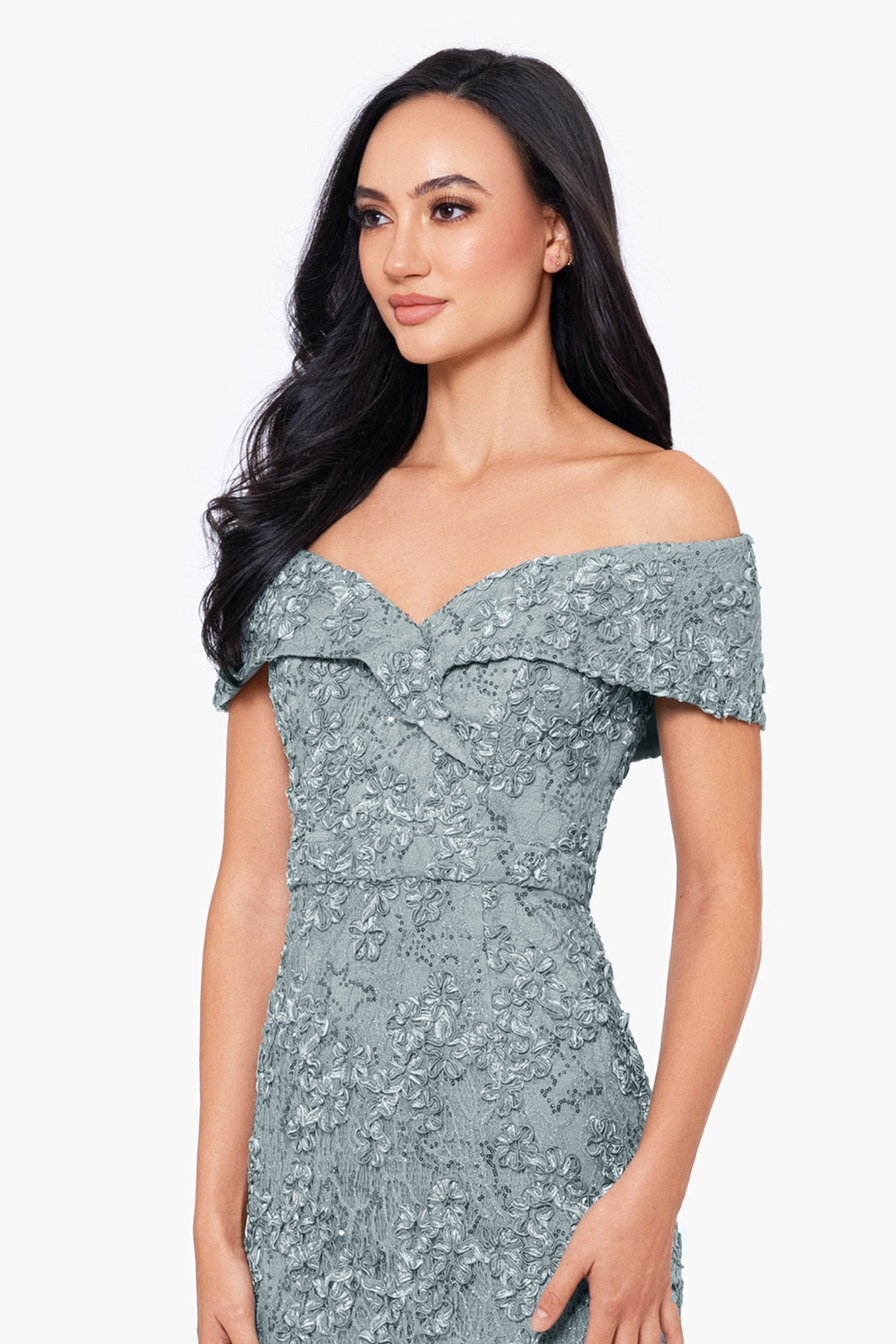 Petite "Jill" Off The Shoulder Long Lace Dress