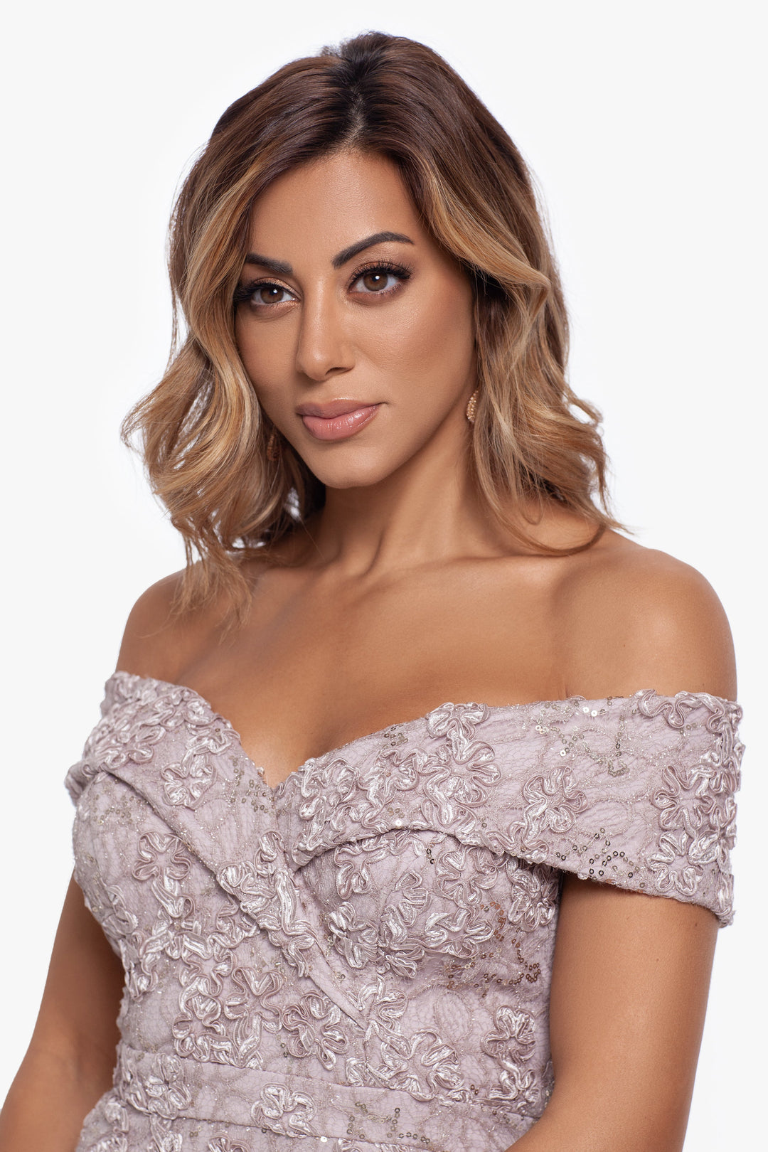 Petite "Jill" Off The Shoulder Long Lace Dress