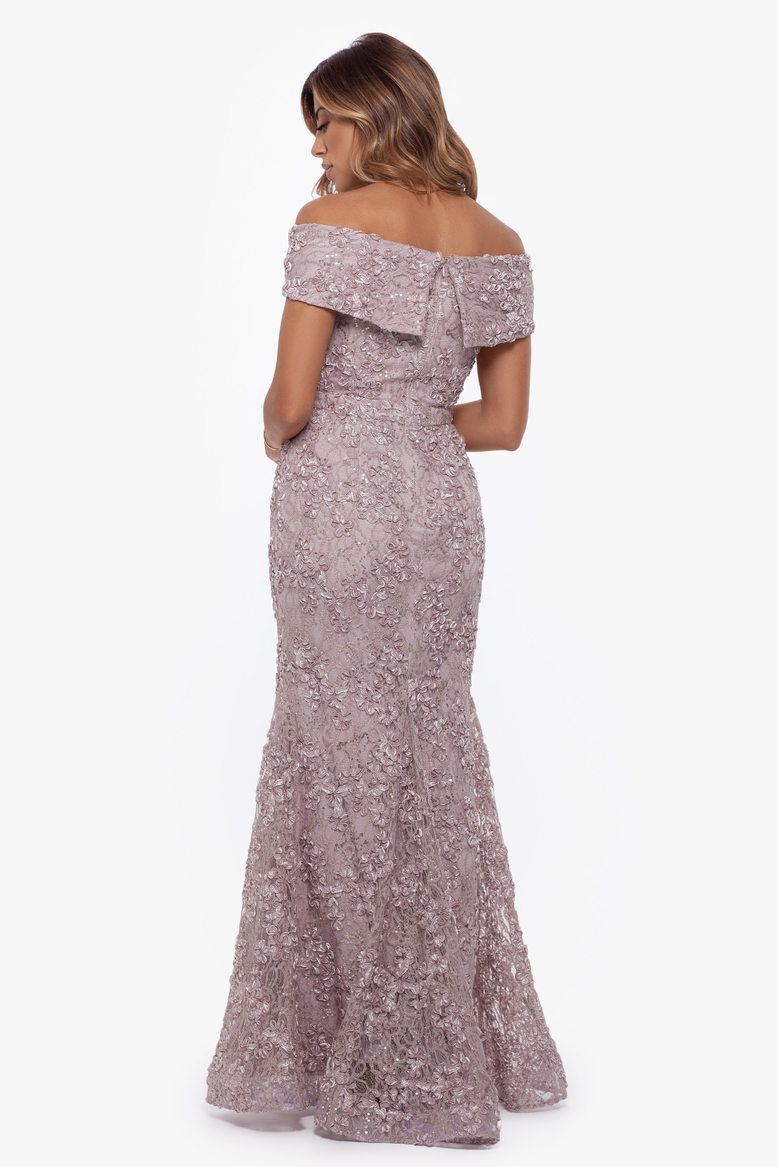 Petite "Jill" Off The Shoulder Long Lace Dress