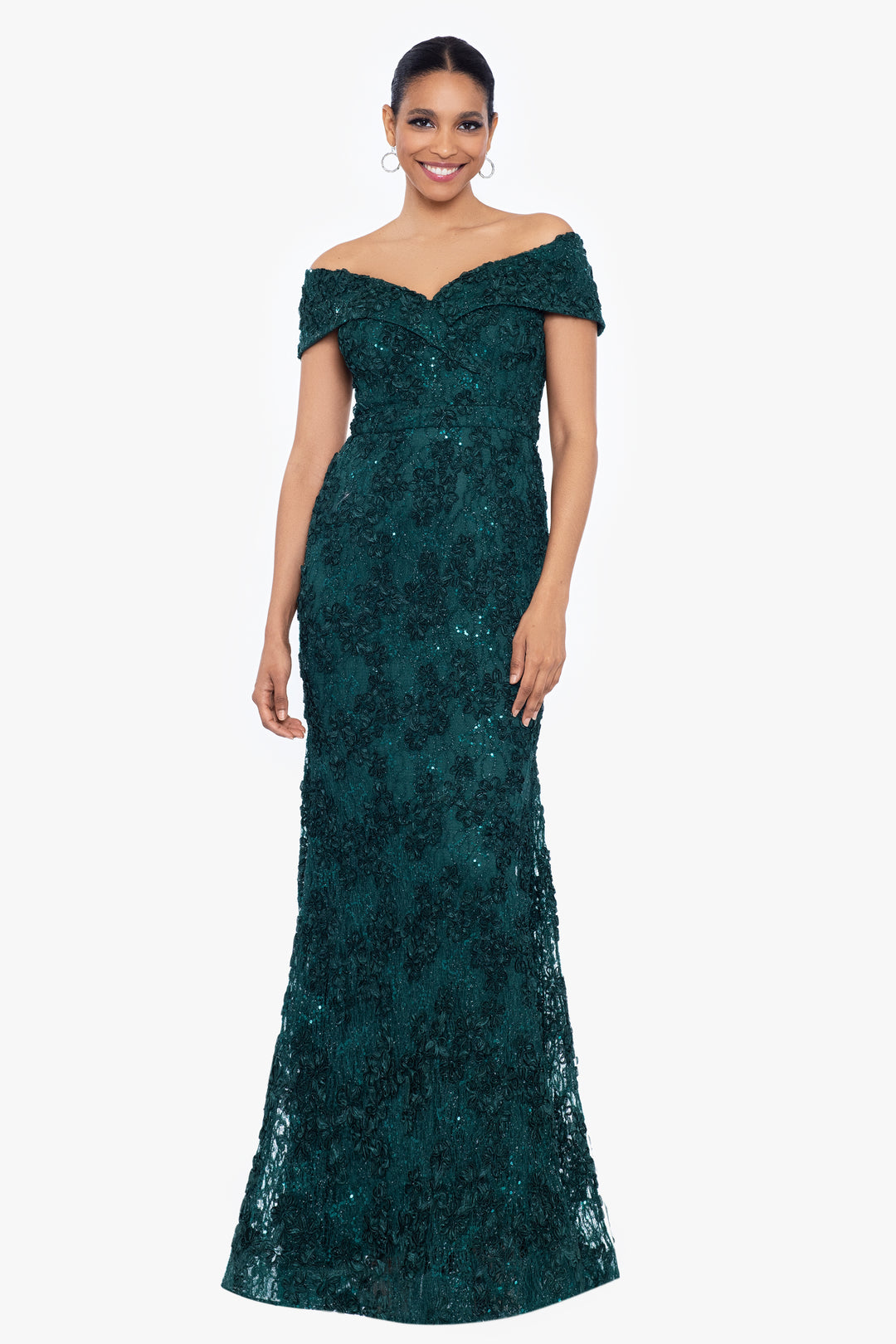 Petite "Jill" Off The Shoulder Long Lace Dress