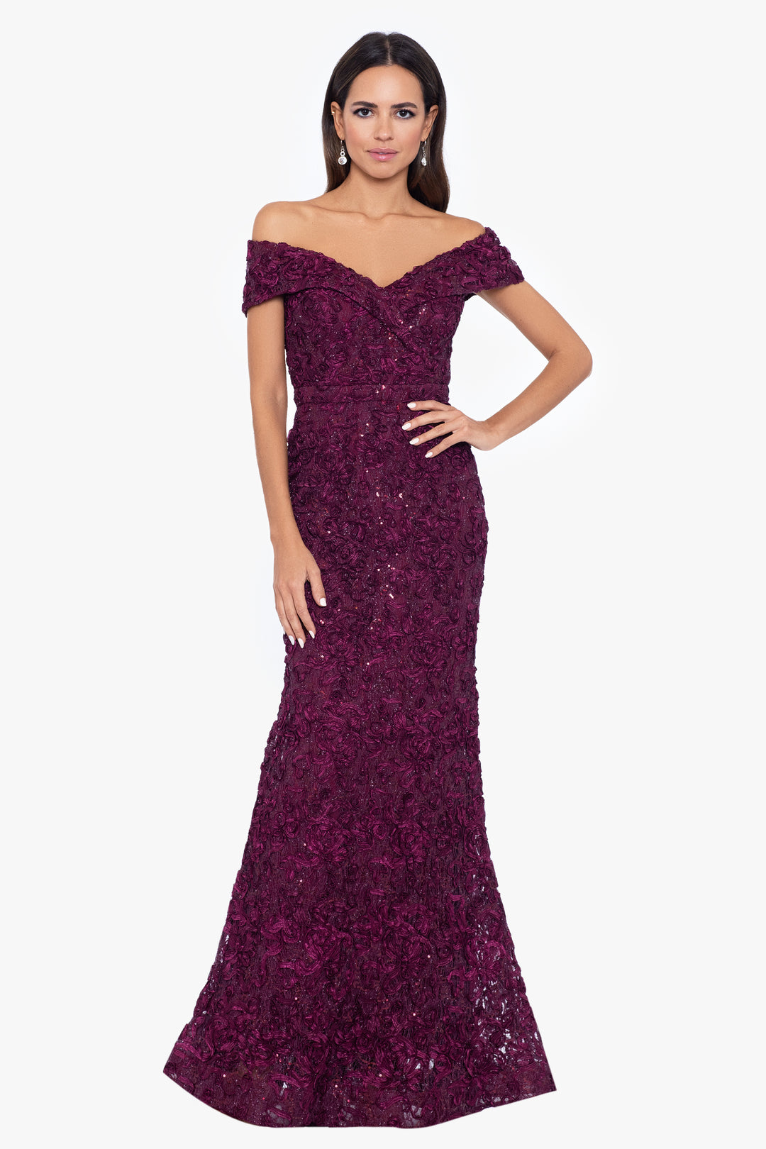 Petite "Jill" Off The Shoulder Long Lace Dress