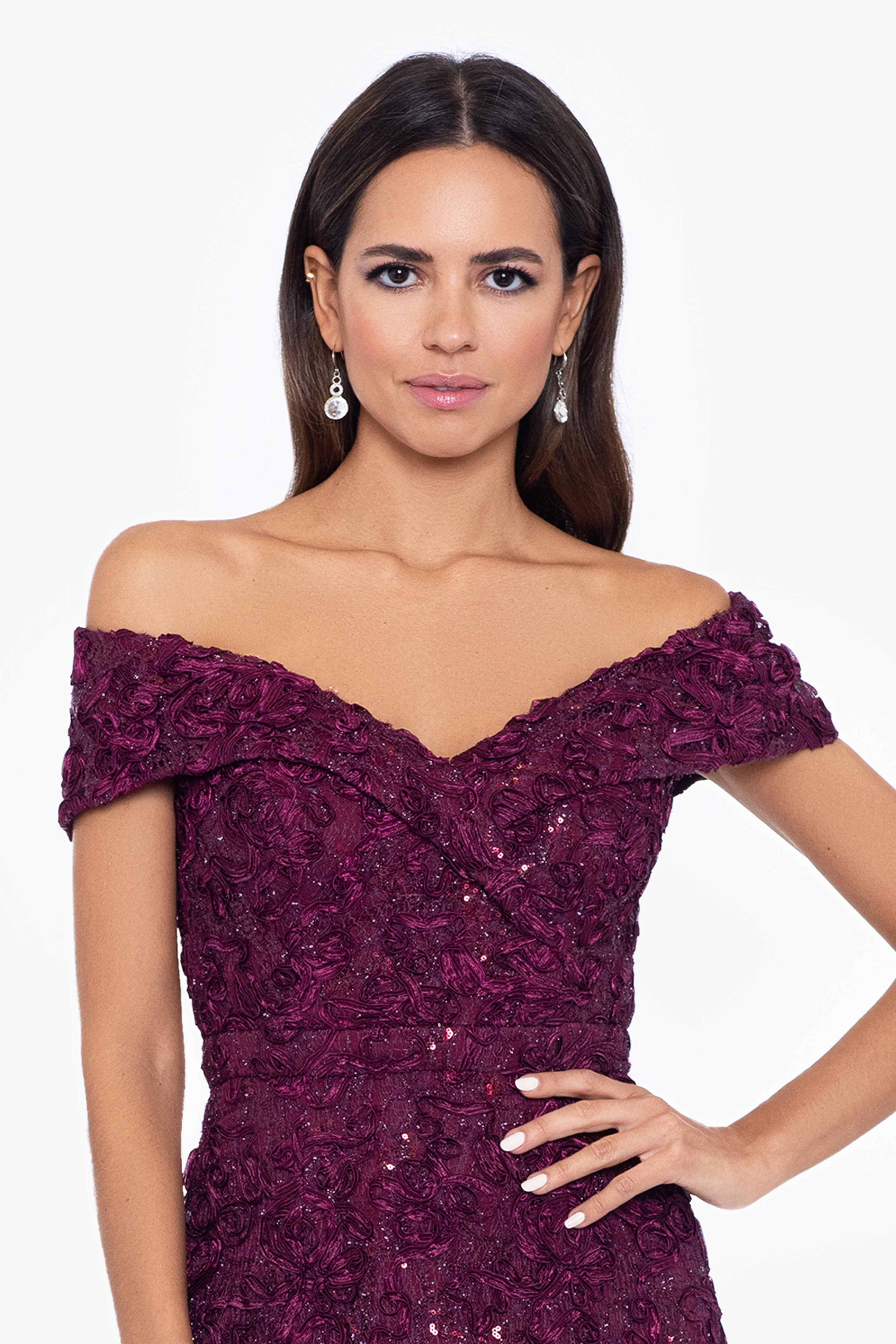 Petite "Jill" Off The Shoulder Long Lace Dress