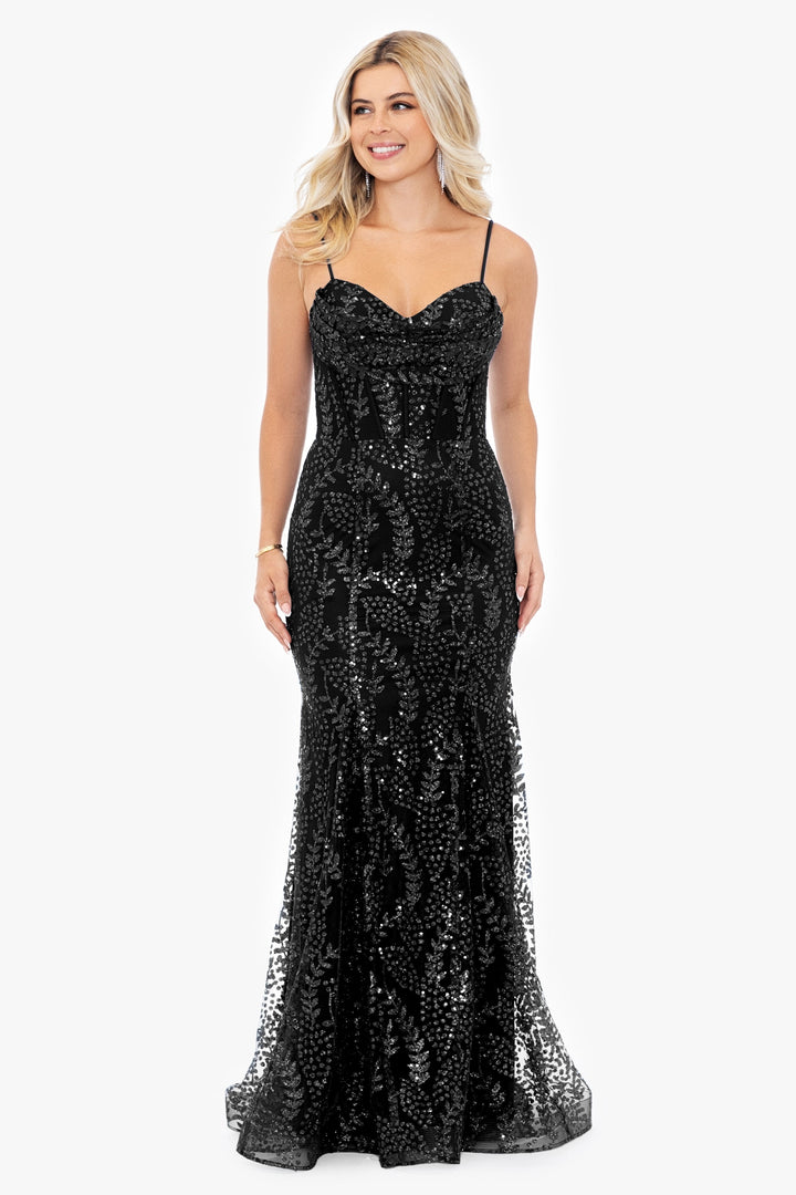 "Marissa" Long Glitter Mesh Lace Up Back Gown (Copy)