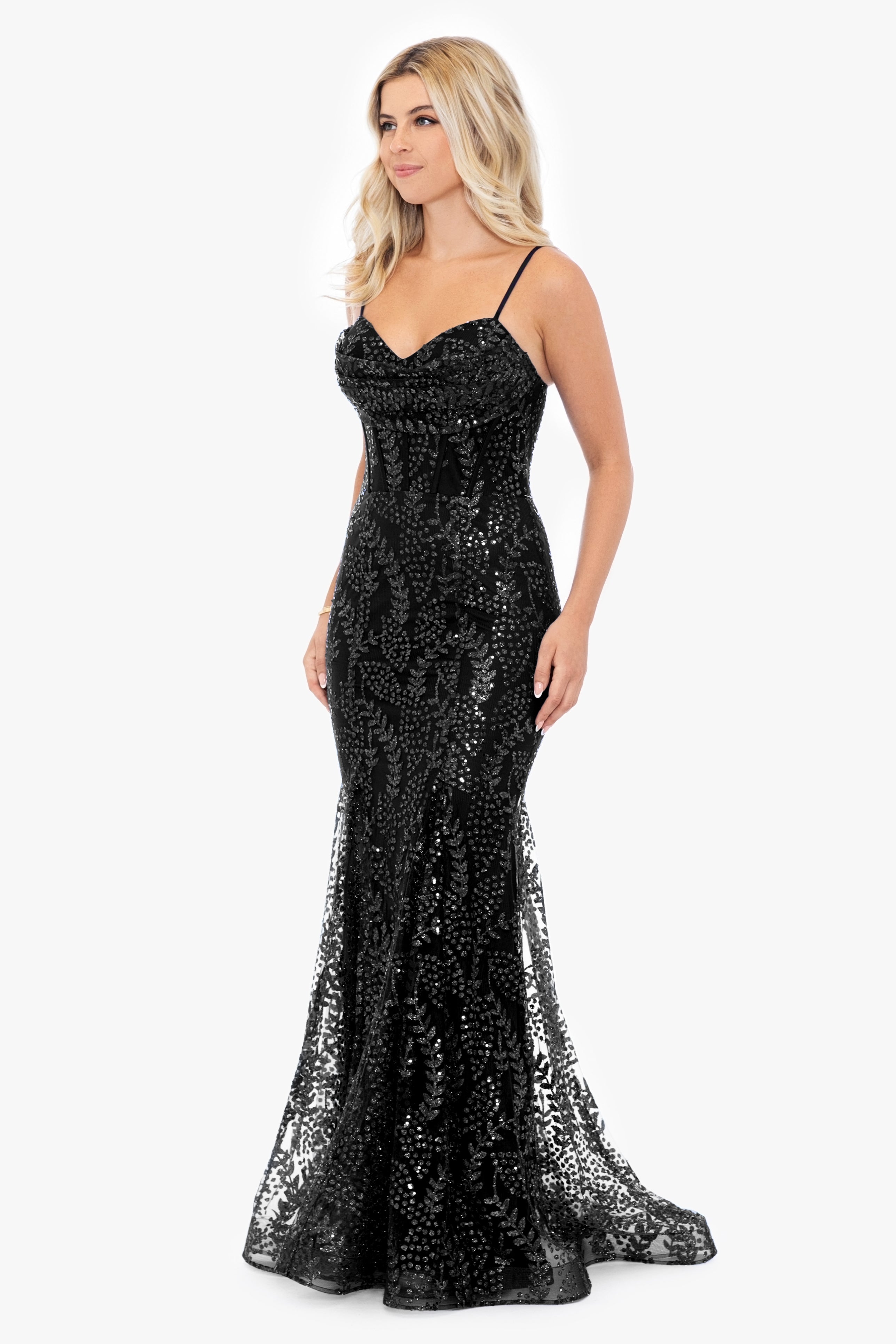 "Marissa" Long Glitter Mesh Lace Up Back Gown (Copy)