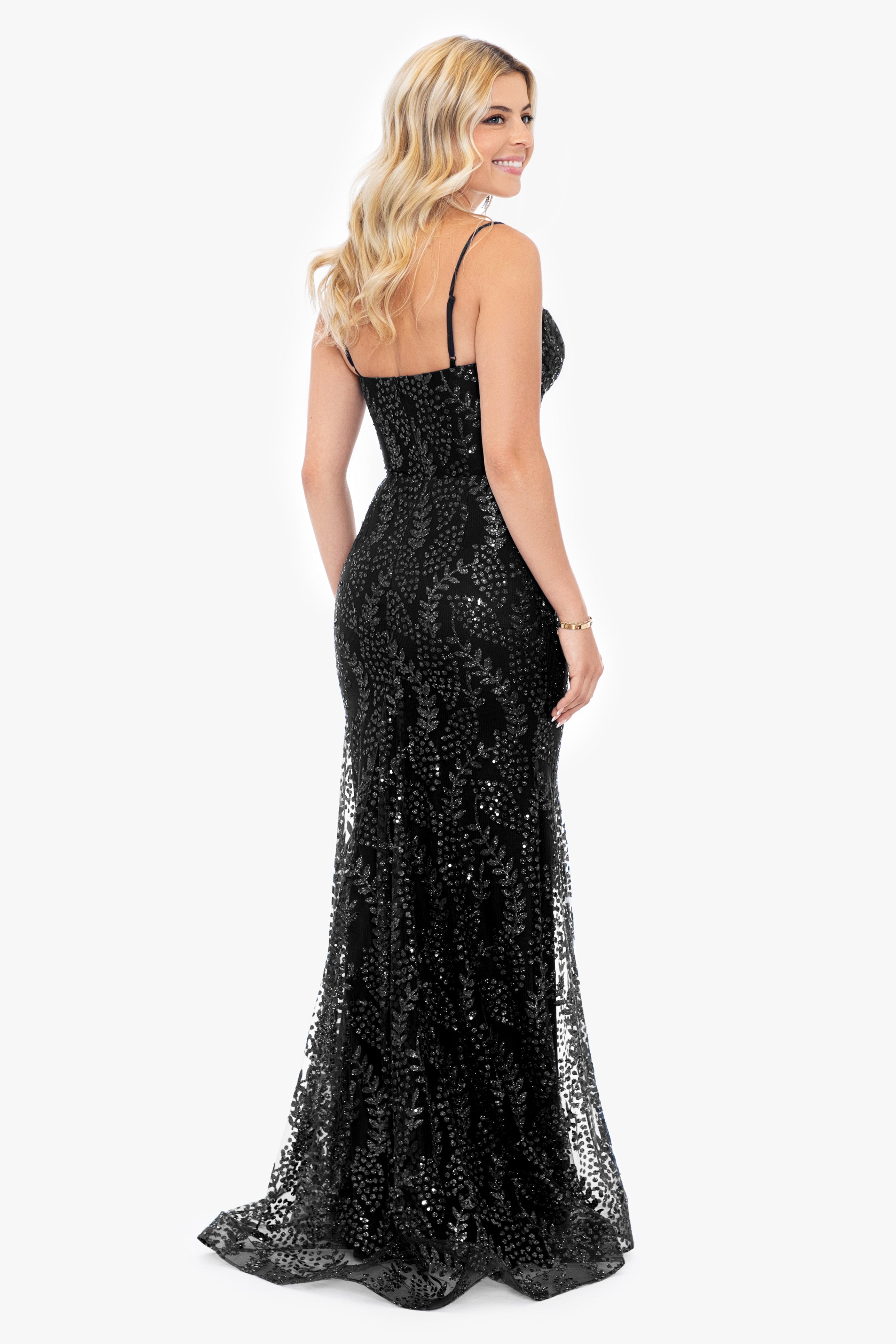 "Marissa" Long Glitter Mesh Lace Up Back Gown (Copy)