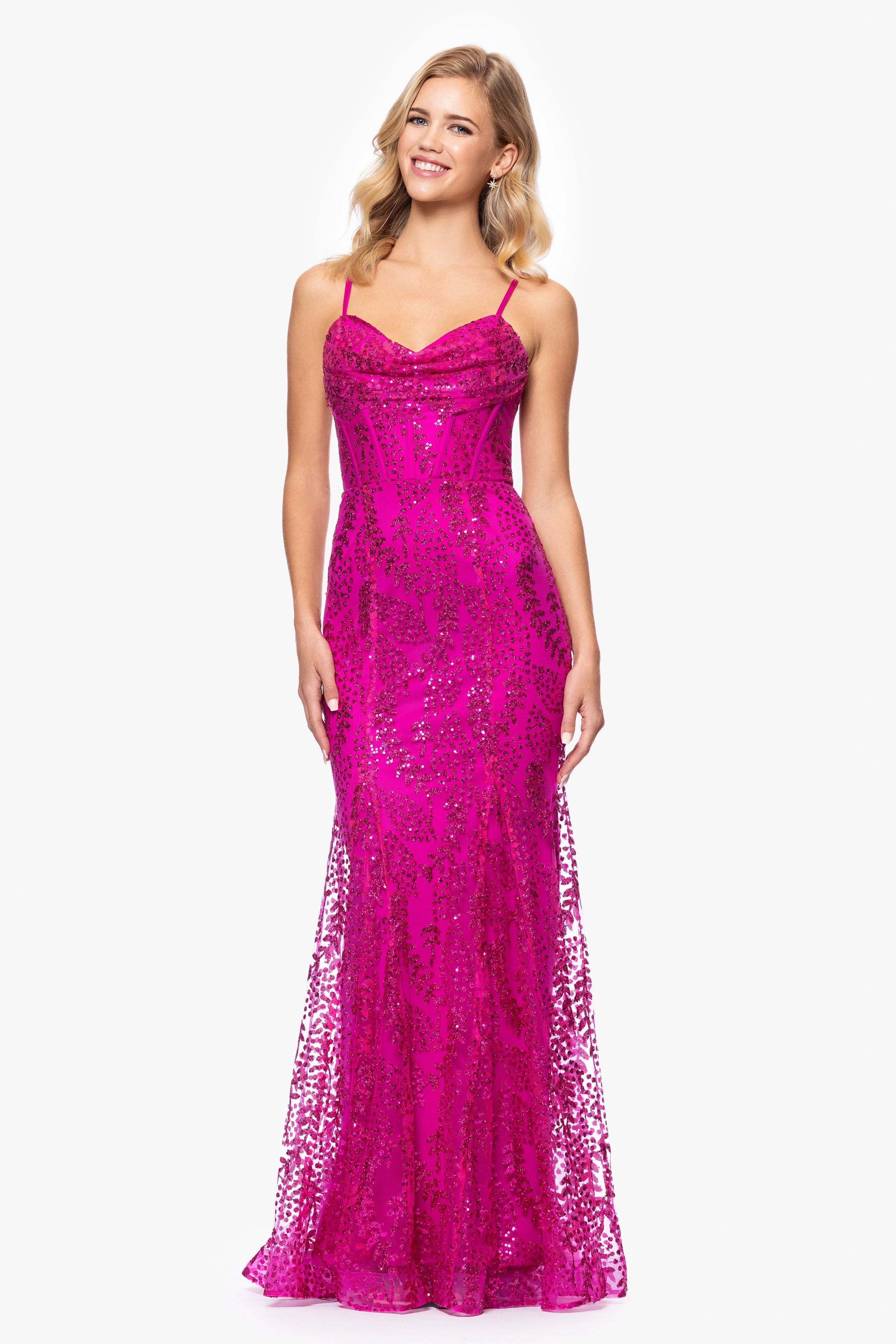 "Marissa" Long Glitter Mesh Lace Up Back Gown (Copy)