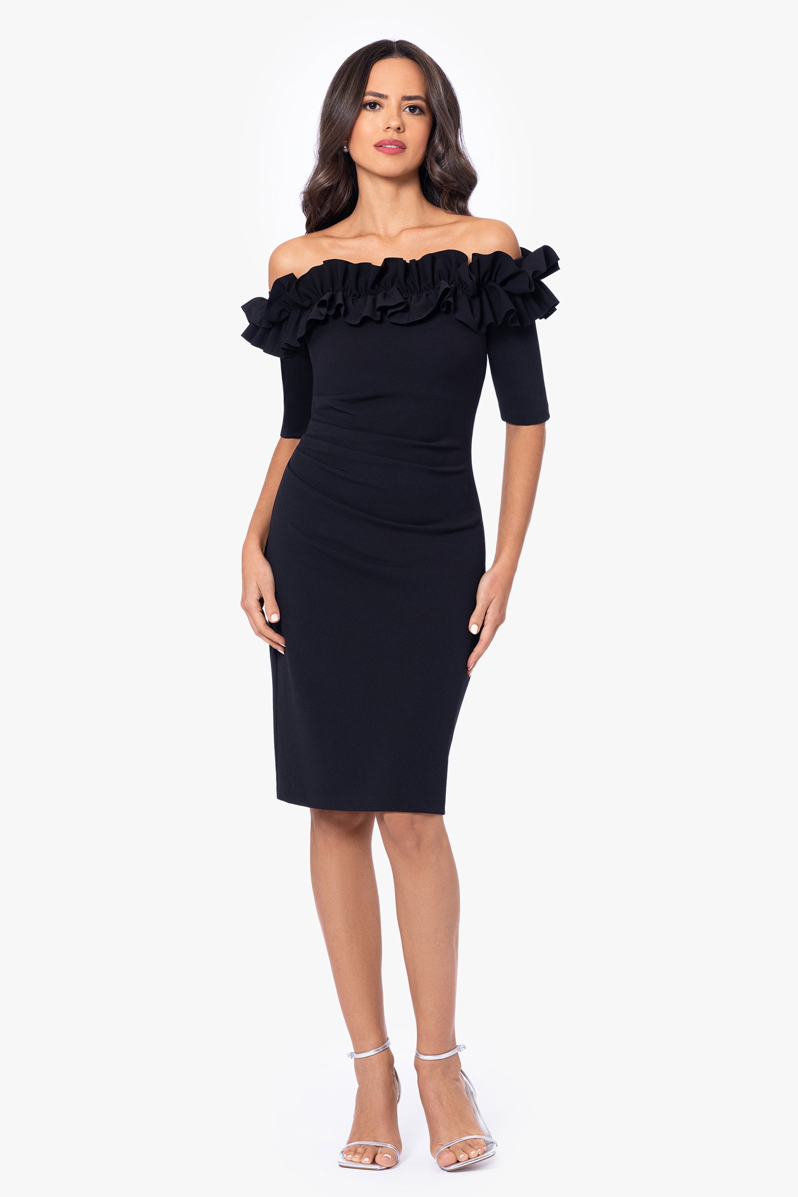 "Brynleigh" Short Scuba Crepe Ruffle Top Dress