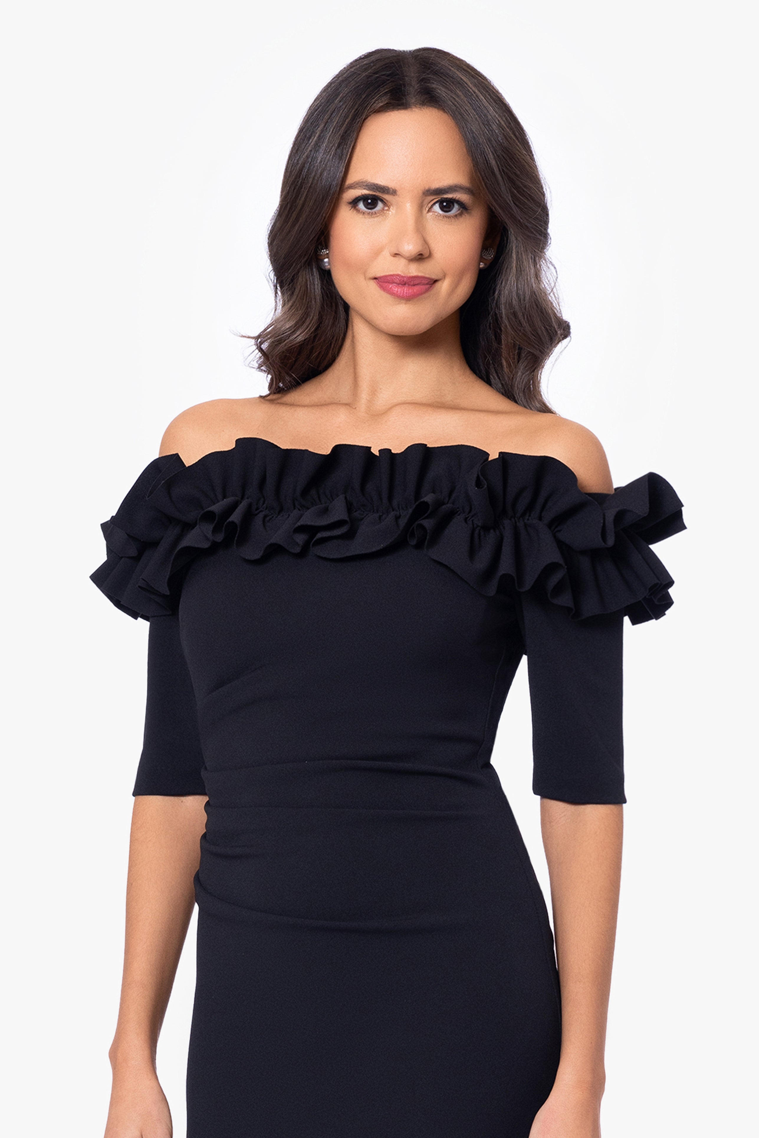 "Brynleigh" Short Scuba Crepe Ruffle Top Dress