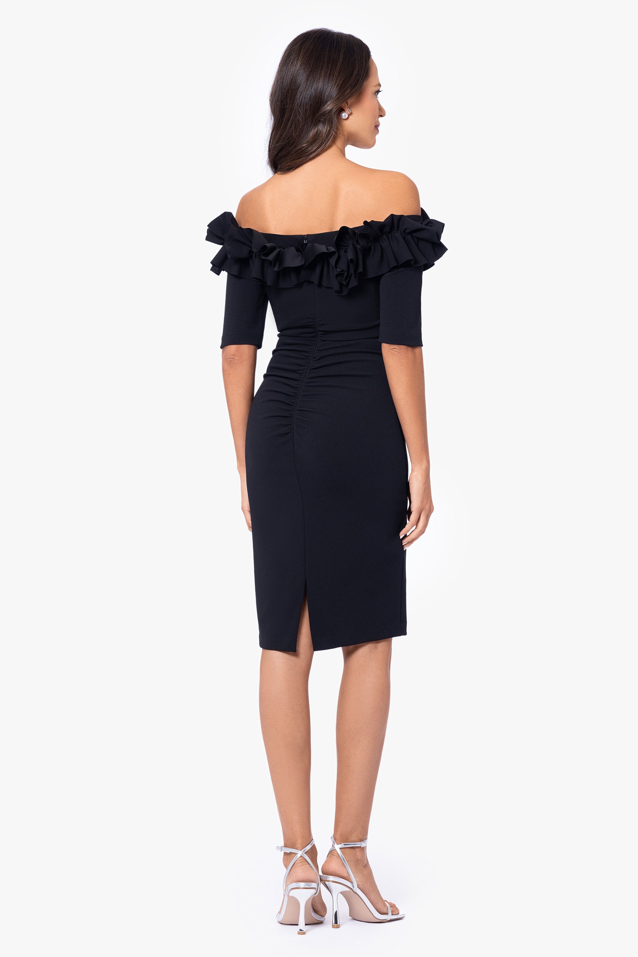 "Brynleigh" Short Scuba Crepe Ruffle Top Dress