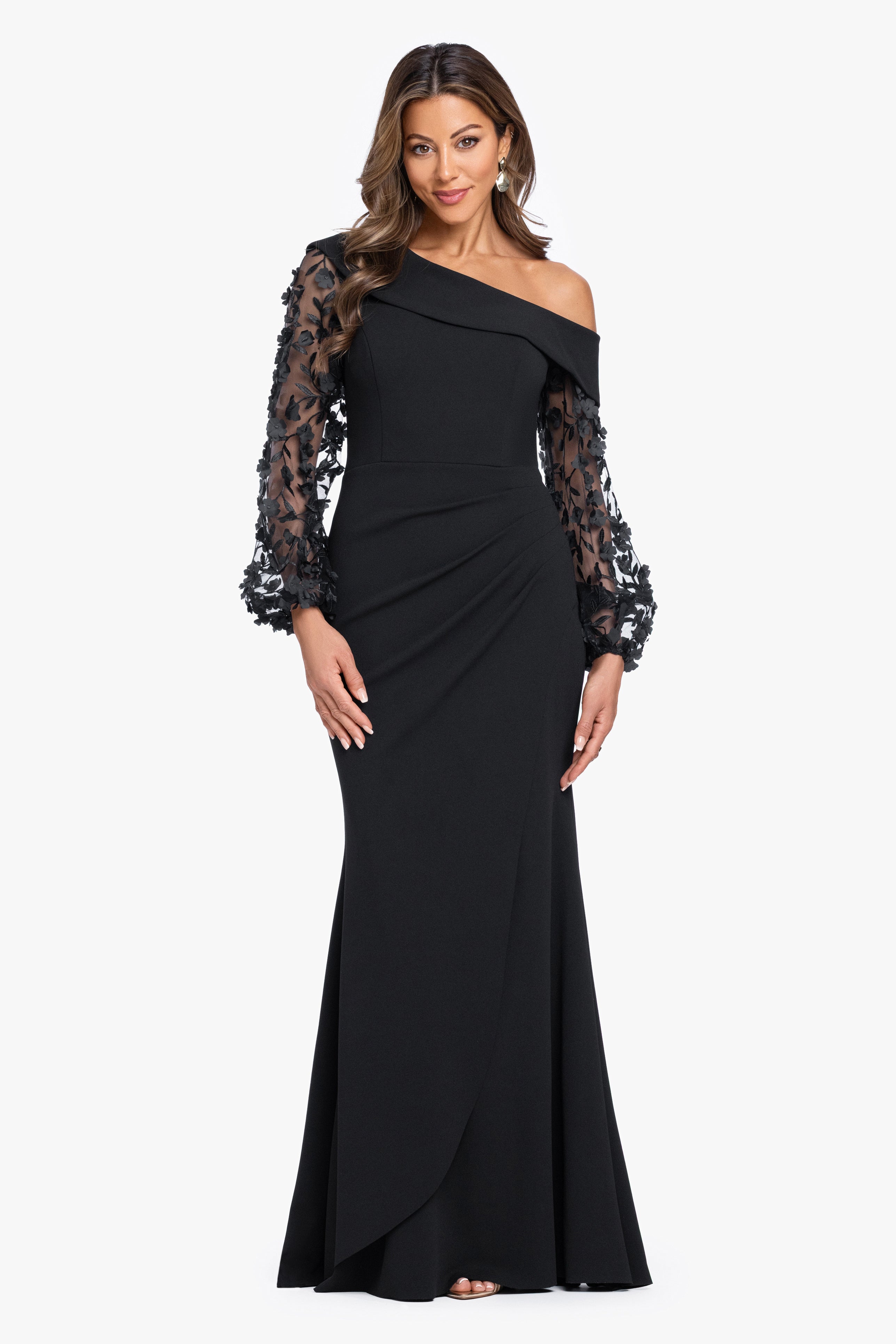 "Ariana" Scuba Crepe Off The Shoulder Long Sleeve Dress