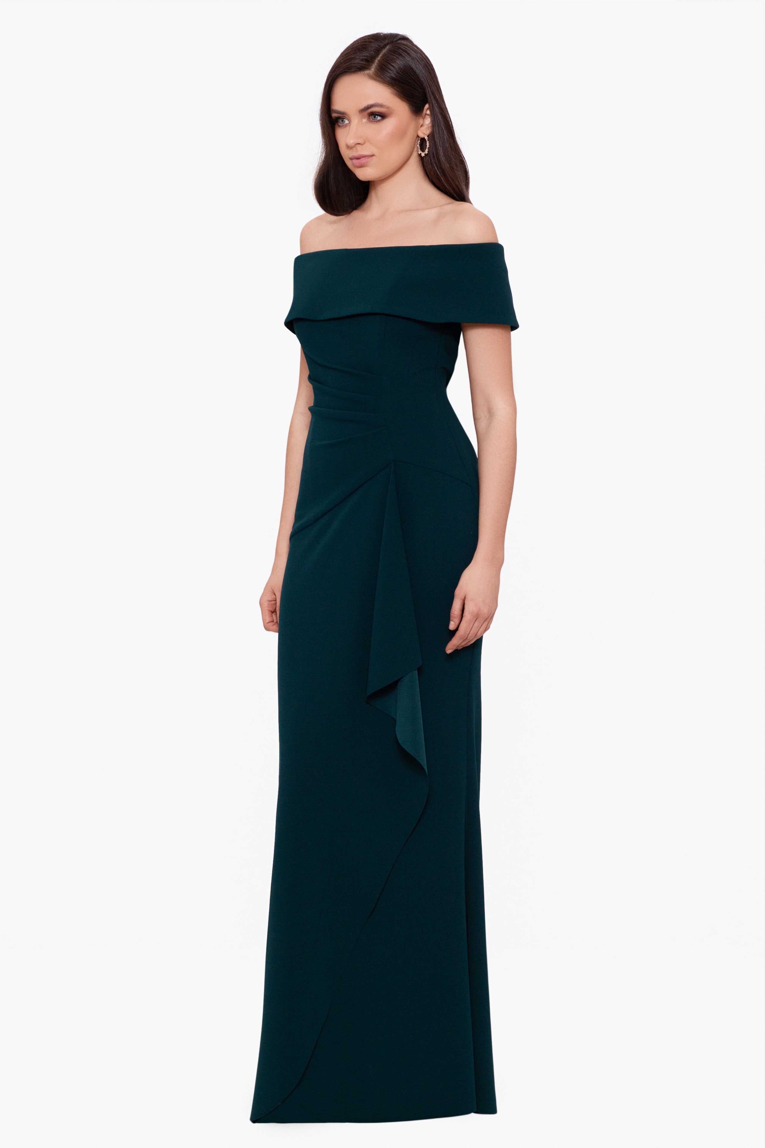 "Lindsay" Long Scuba Crepe Off the Shoulder Dress