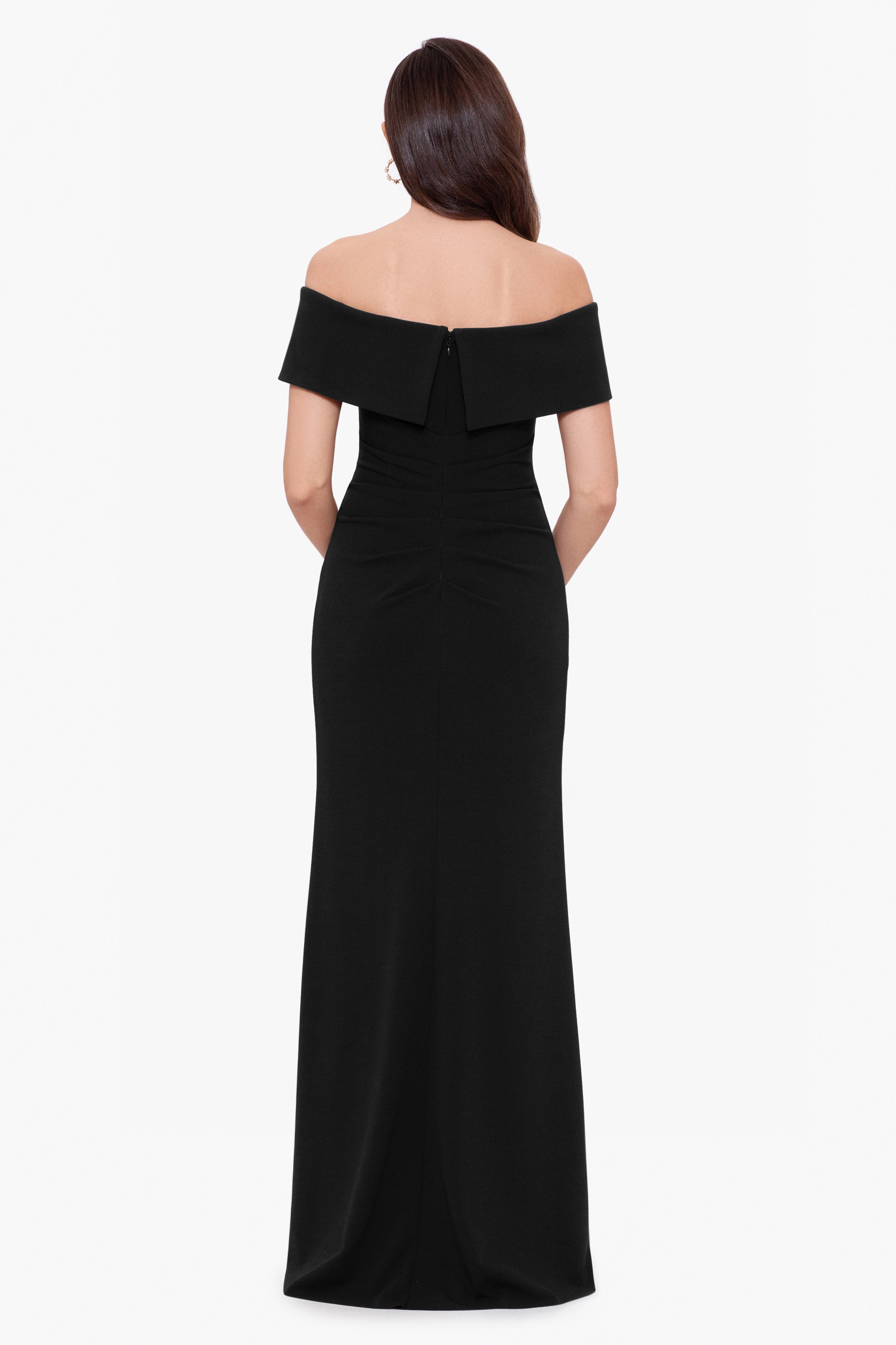 "Lindsay" Long Scuba Crepe Off the Shoulder Dress