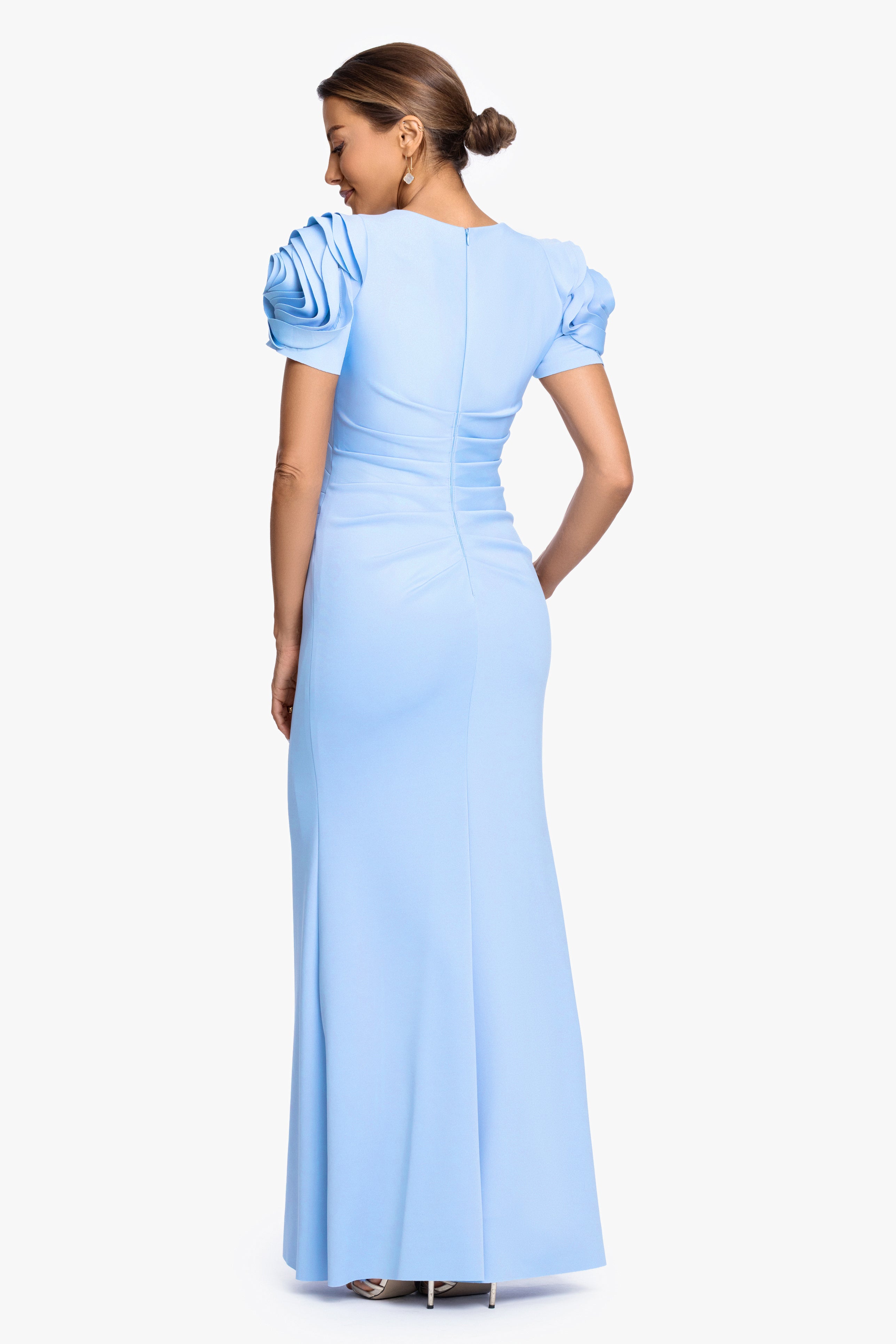 "Cami" Long Techno Scuba with Flower Shoulder Dress
