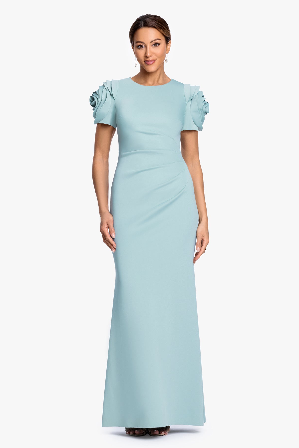 "Cami" Techno Scuba Flower Shoulder Dress