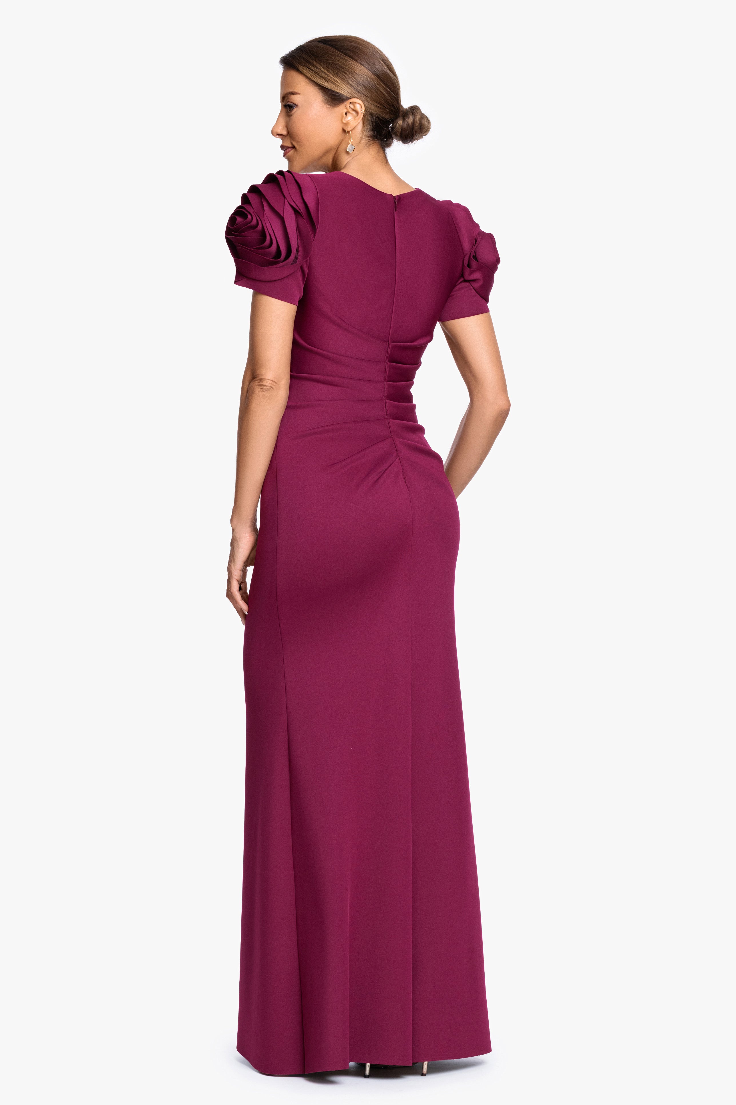 "Cami" Long Techno Scuba with Flower Shoulder Dress