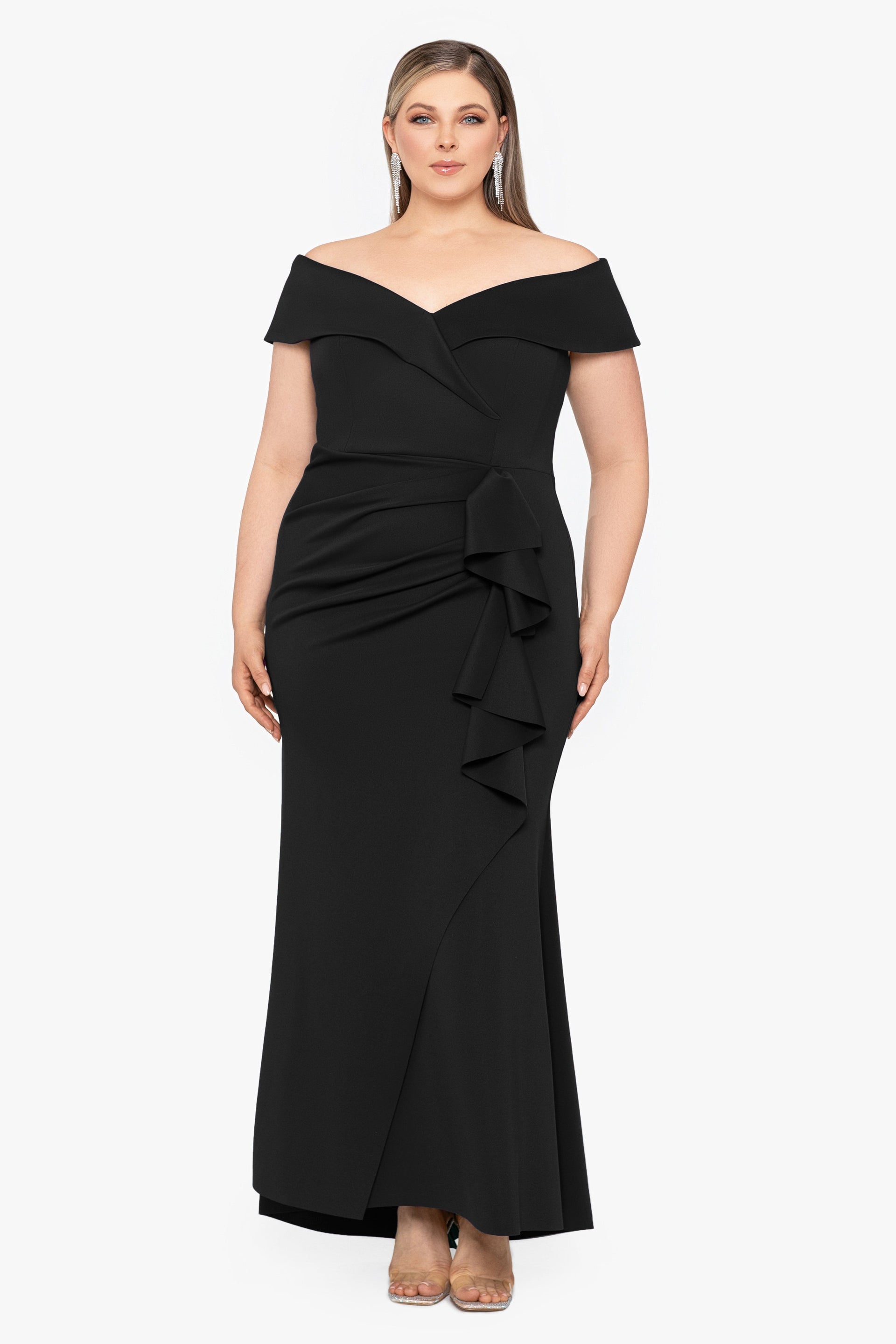 Plus "Patti" Long Off Shoulder Techno Scuba Dress