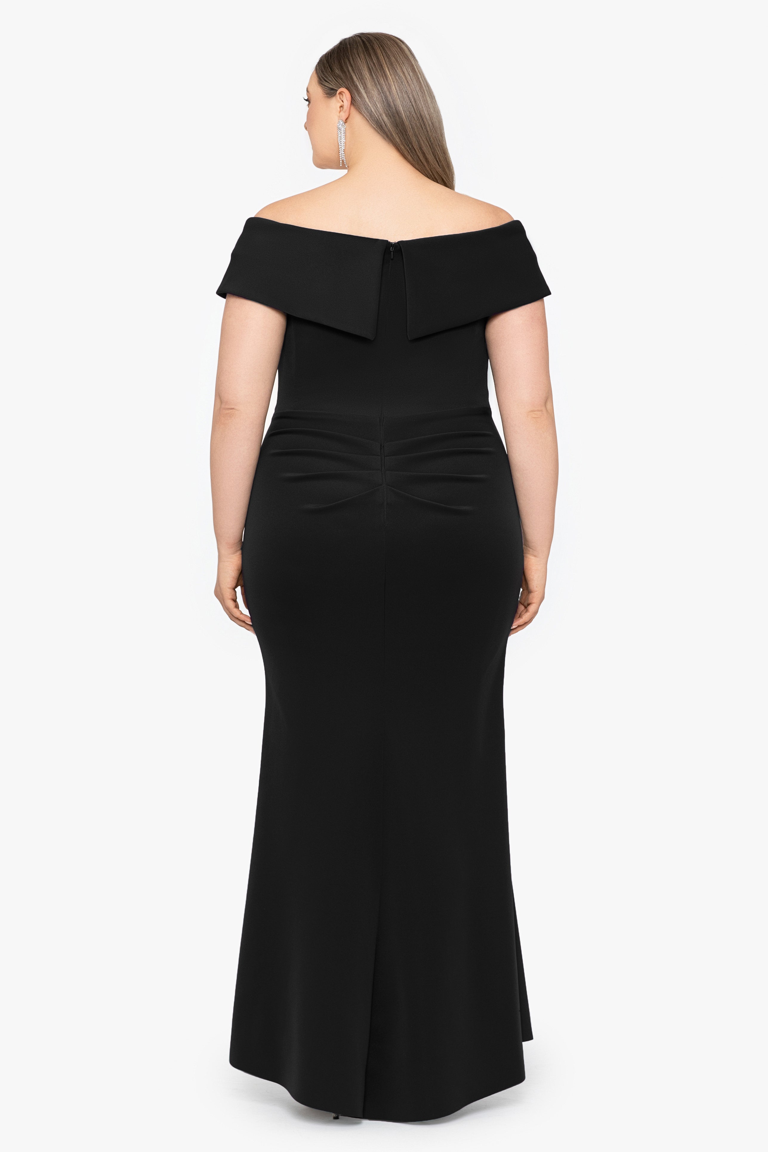 Plus "Patti" Long Off the Shoulder Scuba Crepe Dress