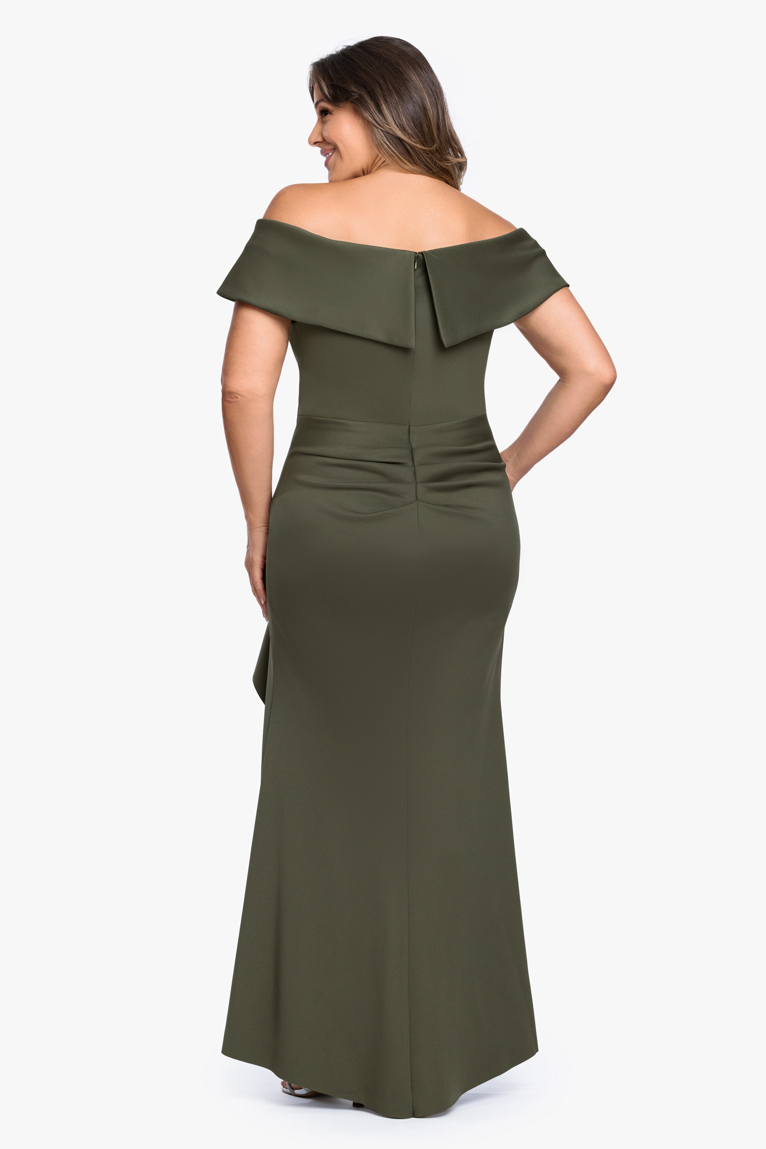 Plus "Patti" Long Off the Shoulder Techno Scuba Dress