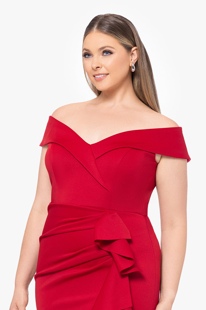 Plus "Patti" Long Off the Shoulder Scuba Crepe Dress