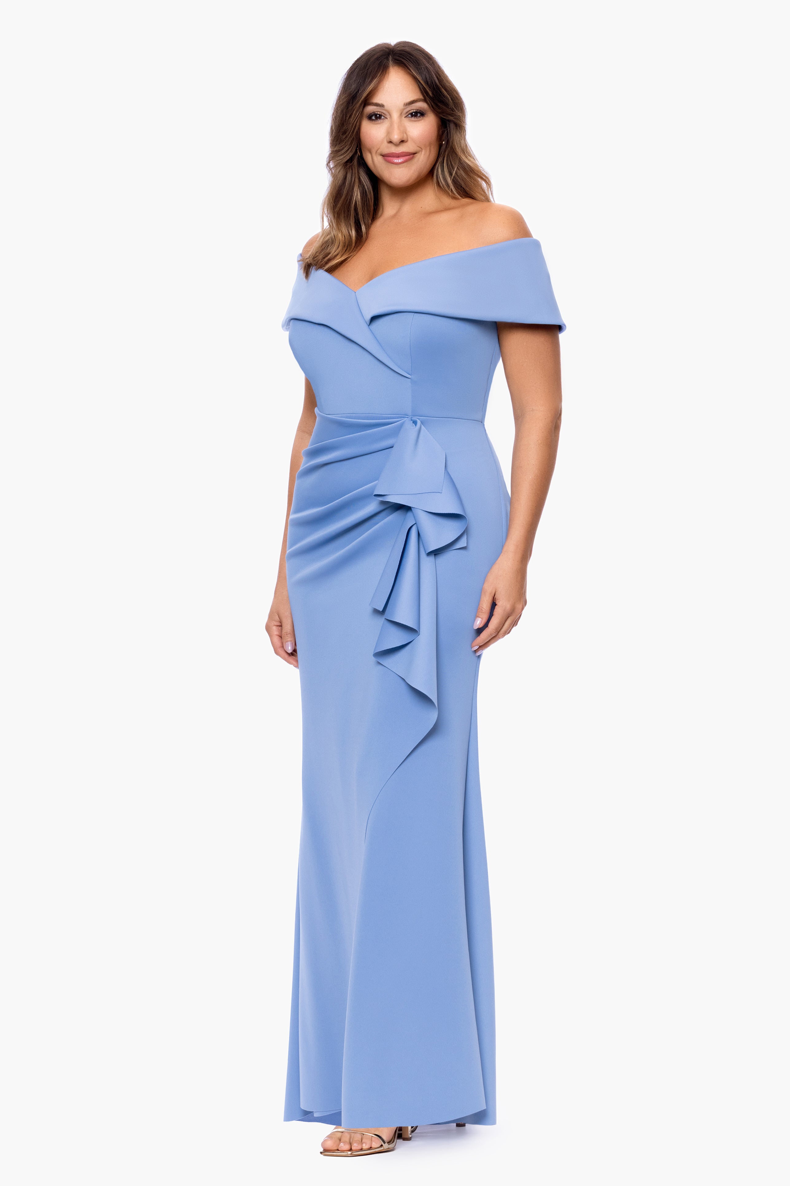 Plus "Patti" Long Off the Shoulder Techno Scuba Dress