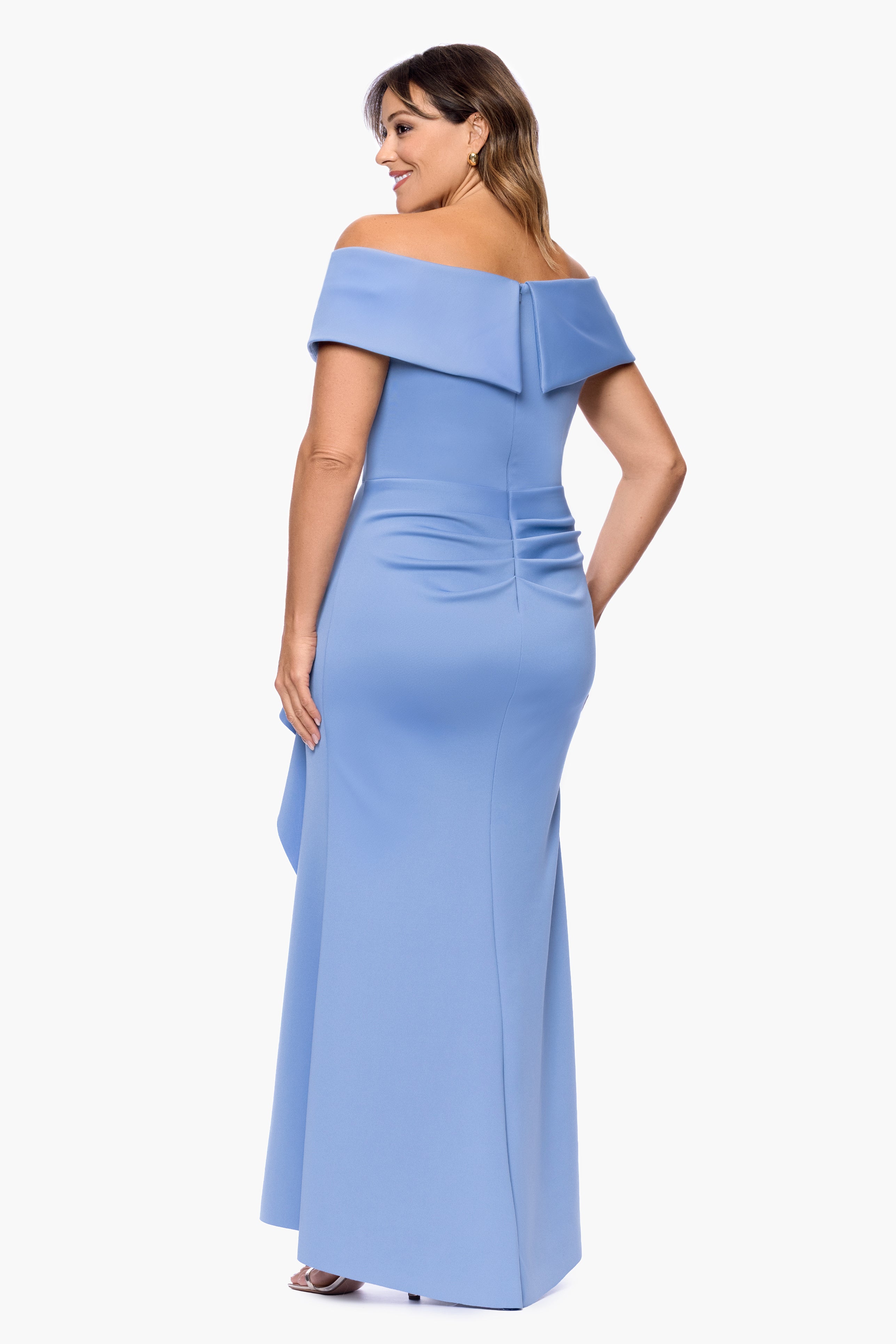 Plus "Patti" Long Off the Shoulder Techno Scuba Dress