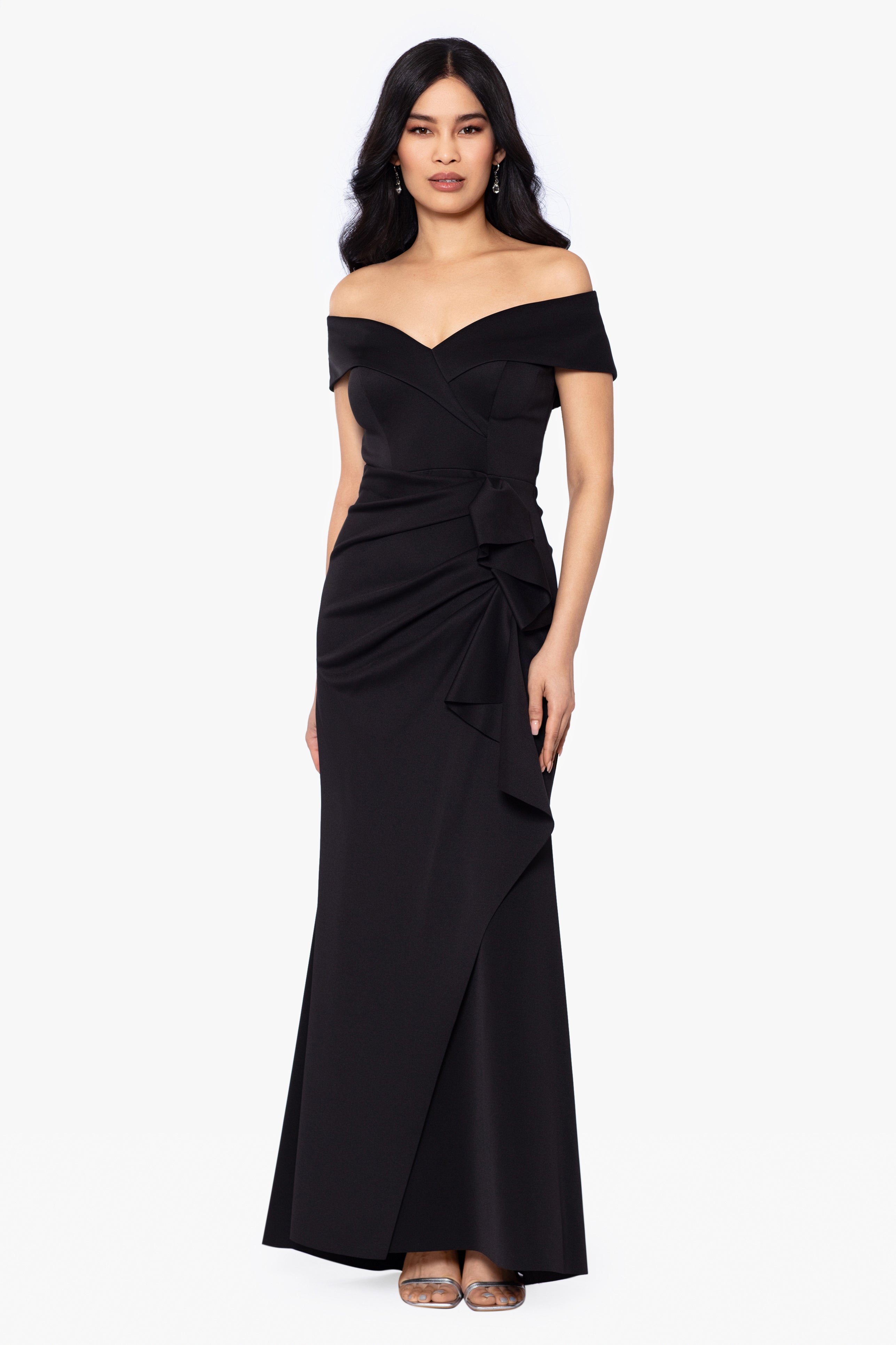 "Patti" Long Off the Shoulder Scuba Crepe Dress