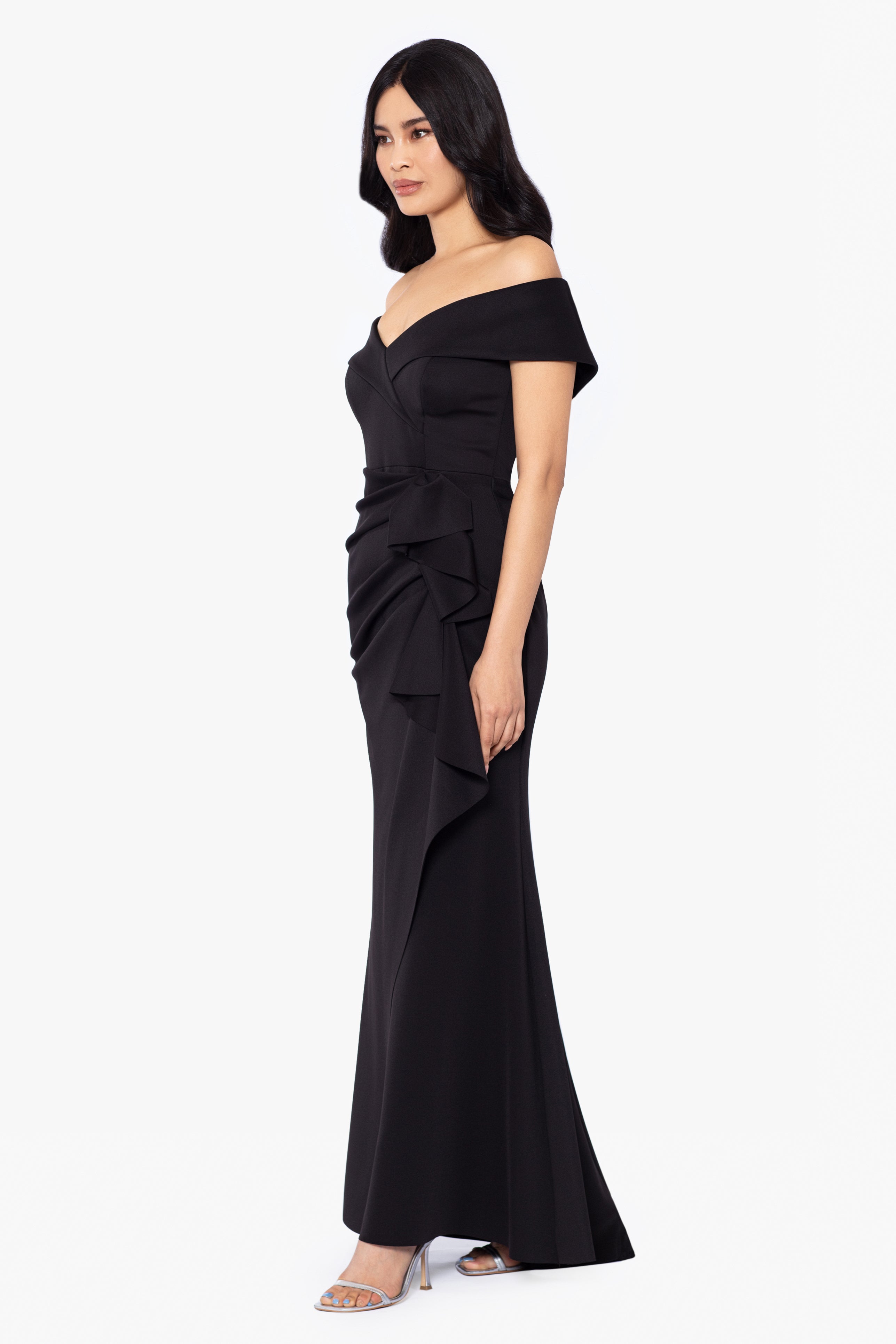 "Patti" Long Off the Shoulder Scuba Crepe Dress