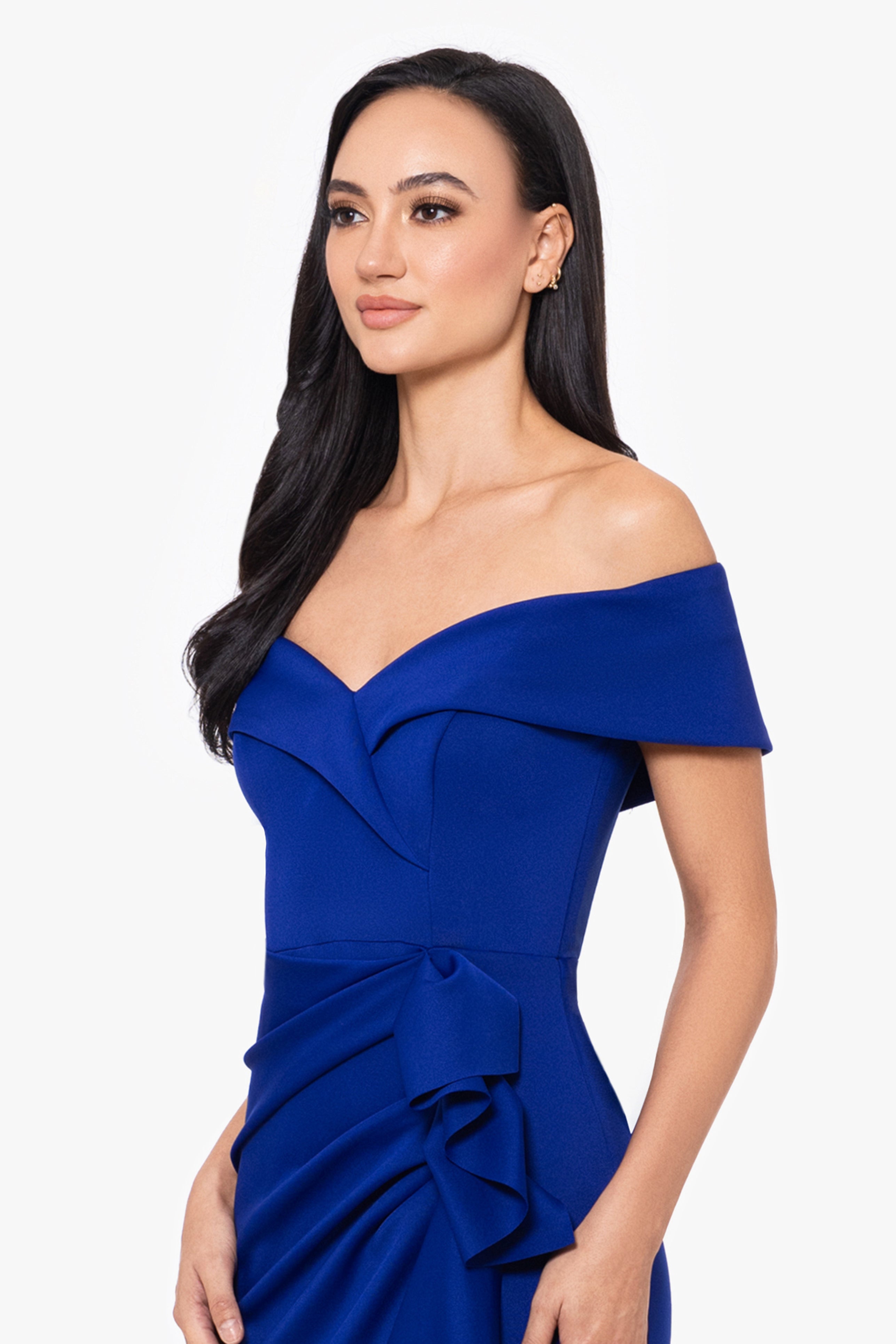 "Patti" Long Off the Shoulder Scuba Crepe Dress