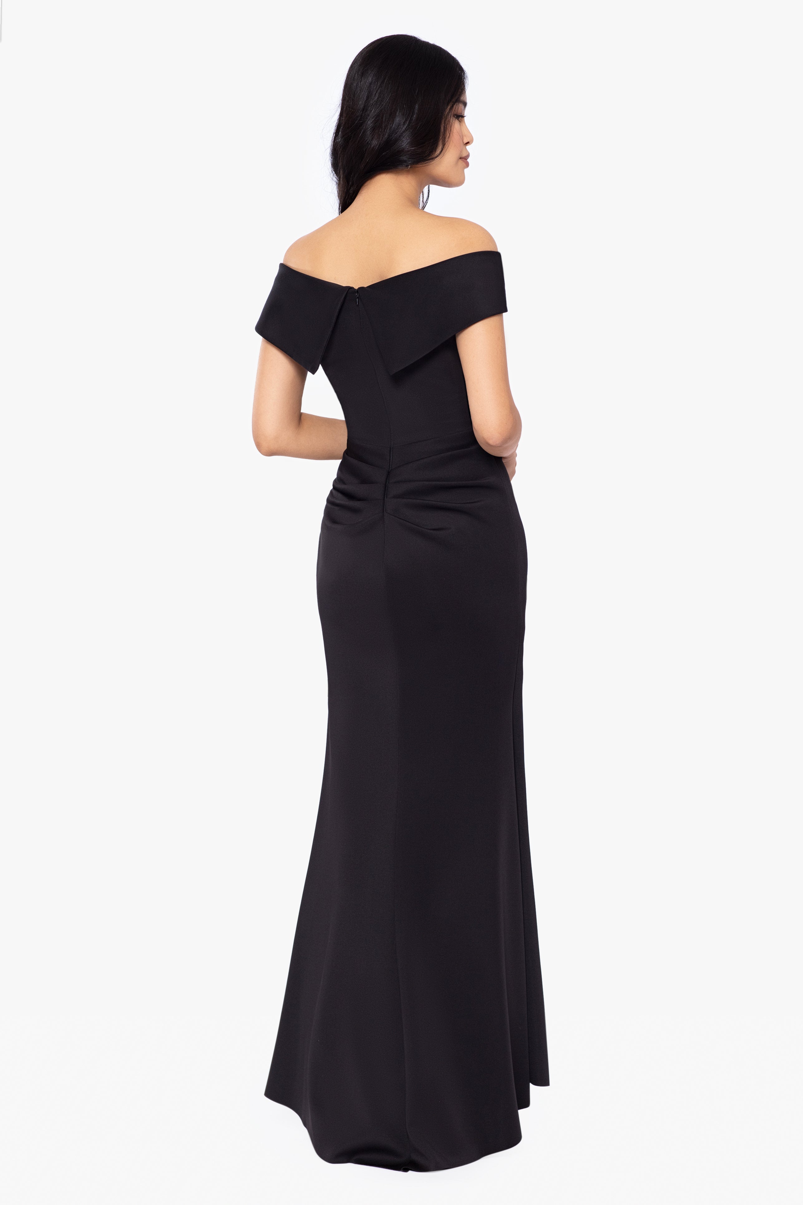 Petite "Patti" Long Off the Shoulder Scuba Crepe Dress