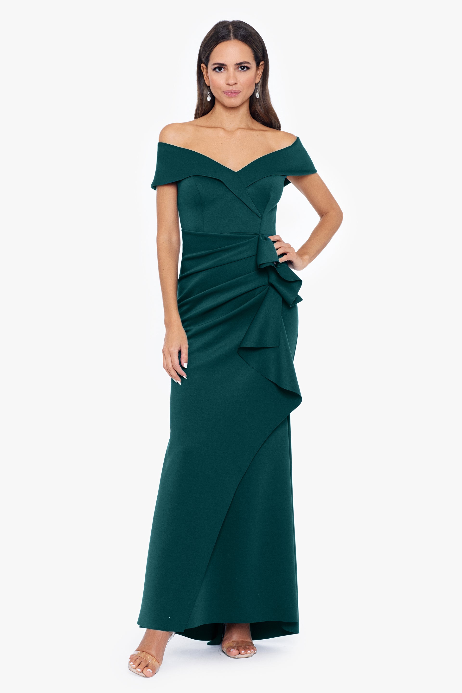 Petite "Patti" Long Off Shoulder Techno Scuba Dress