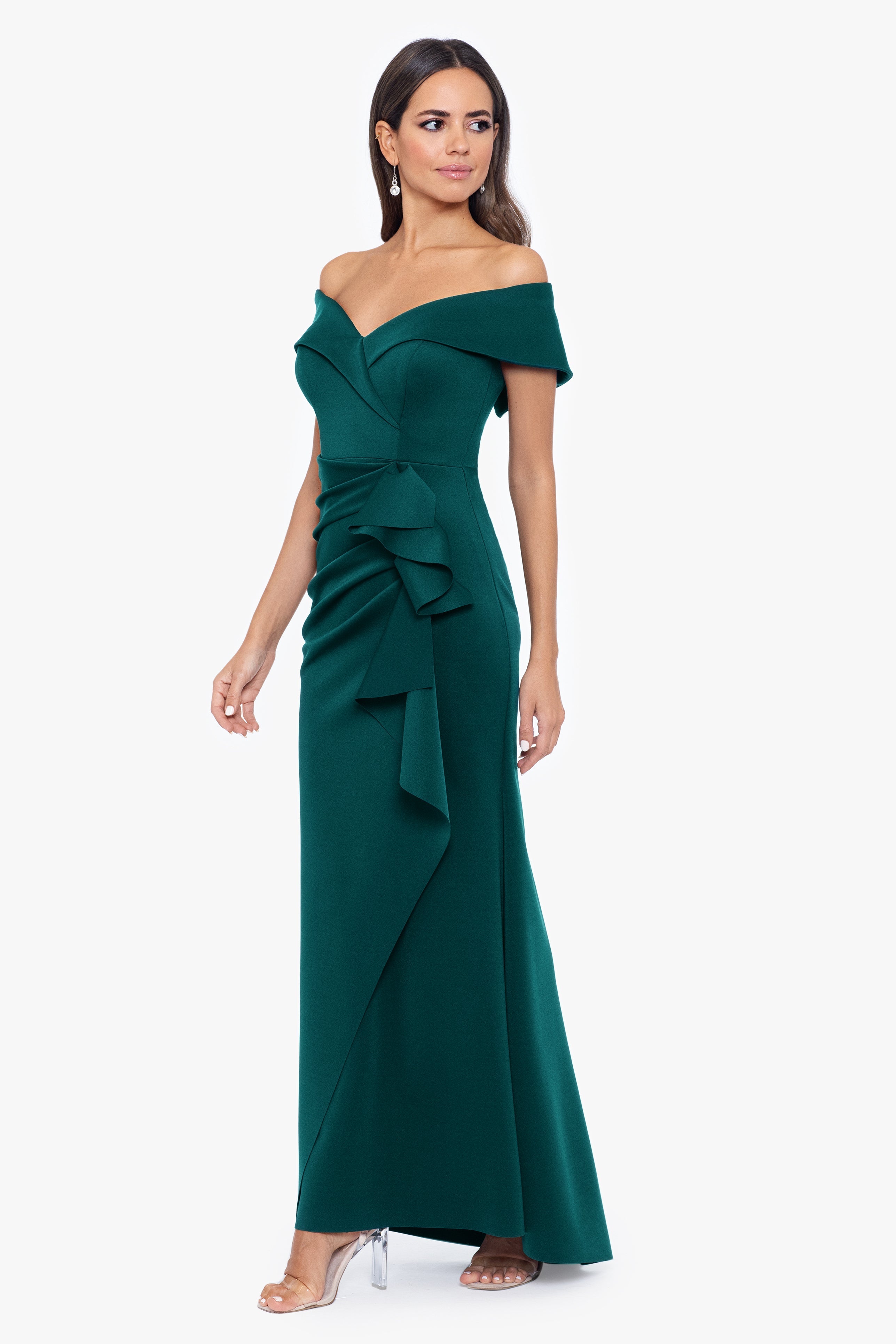 "Patti" Long Off the Shoulder Scuba Crepe Dress