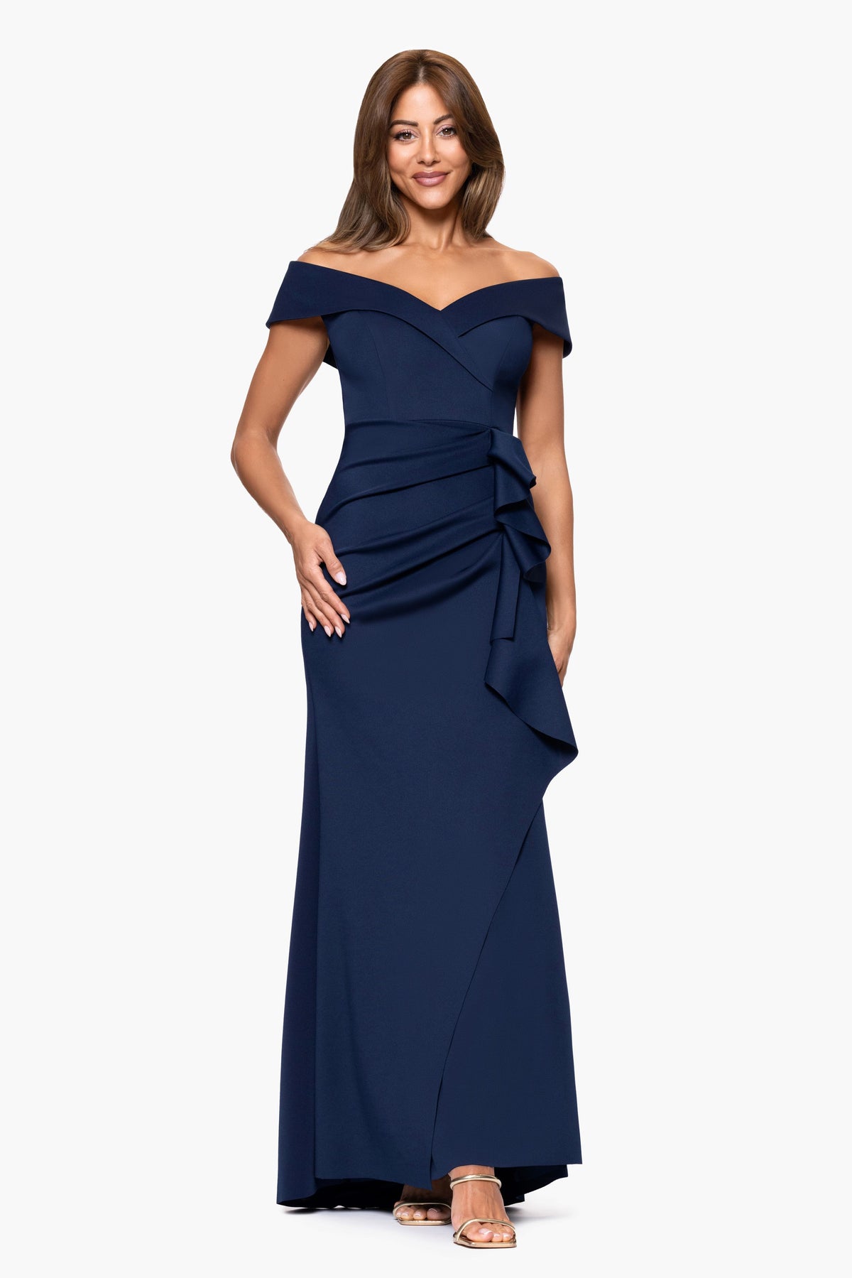 "Patti" Techno Scuba Off The Shoulder Dress