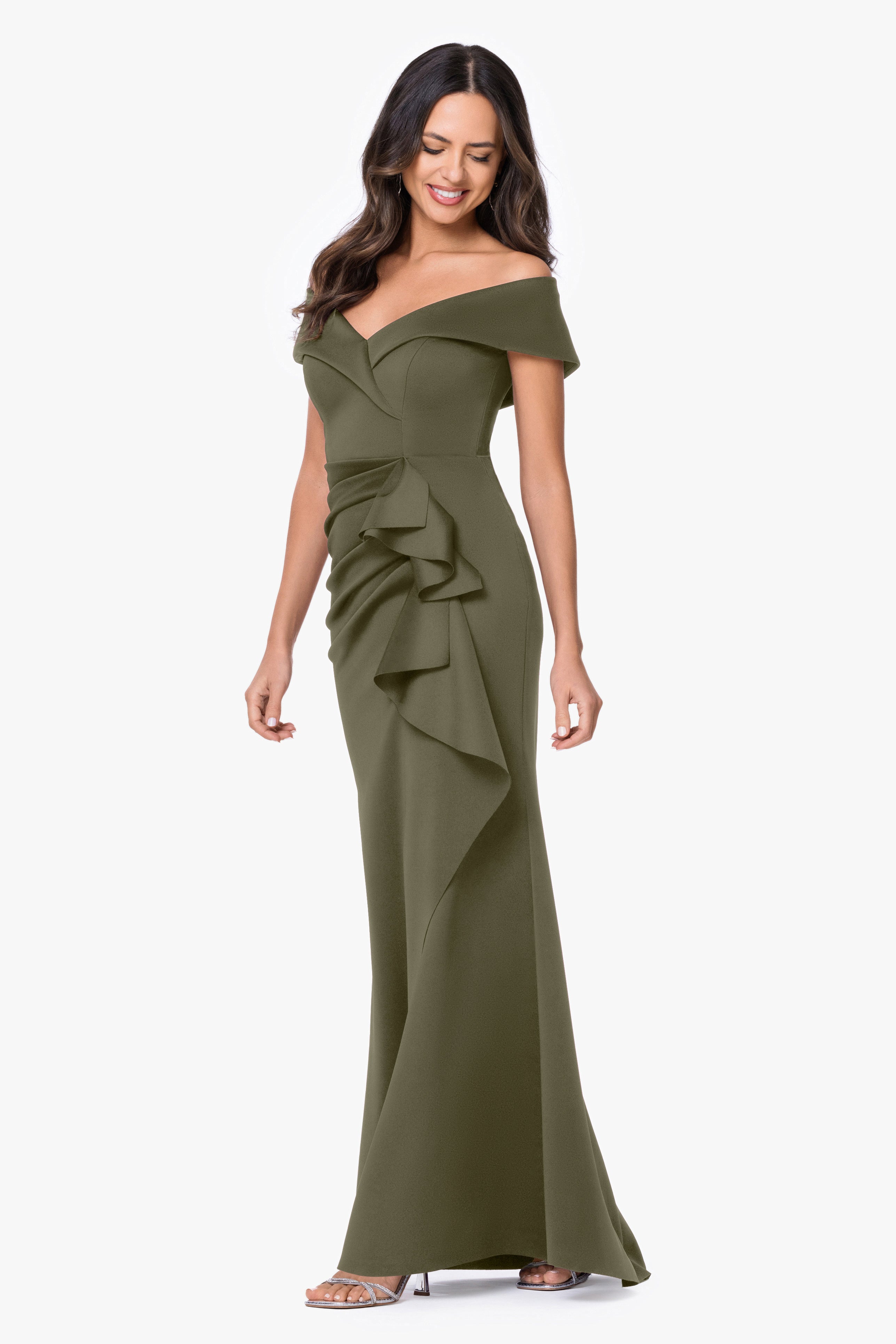 "Patti" Techno Scuba Off The Shoulder Dress