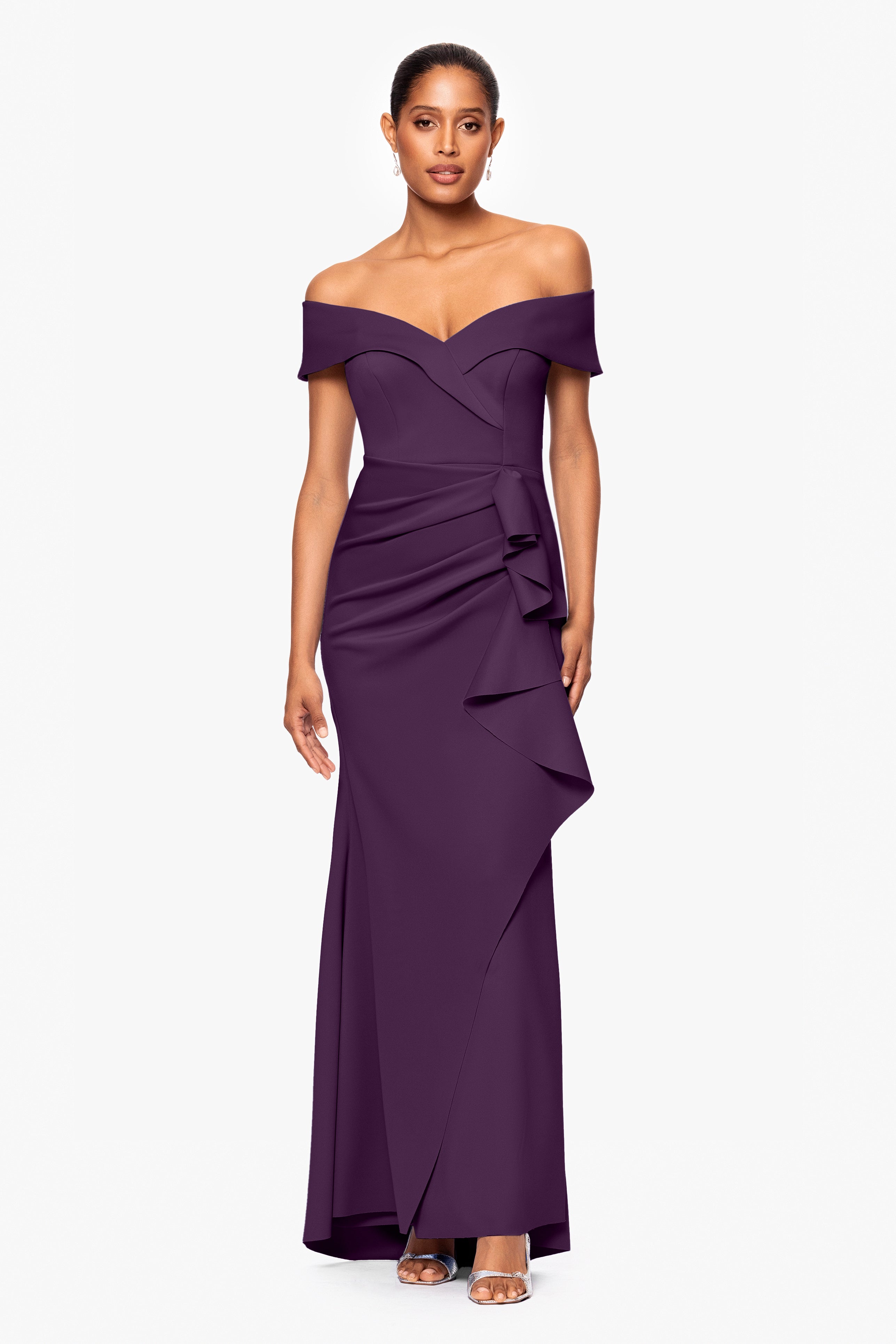 "Patti" Techno Scuba Off The Shoulder Dress