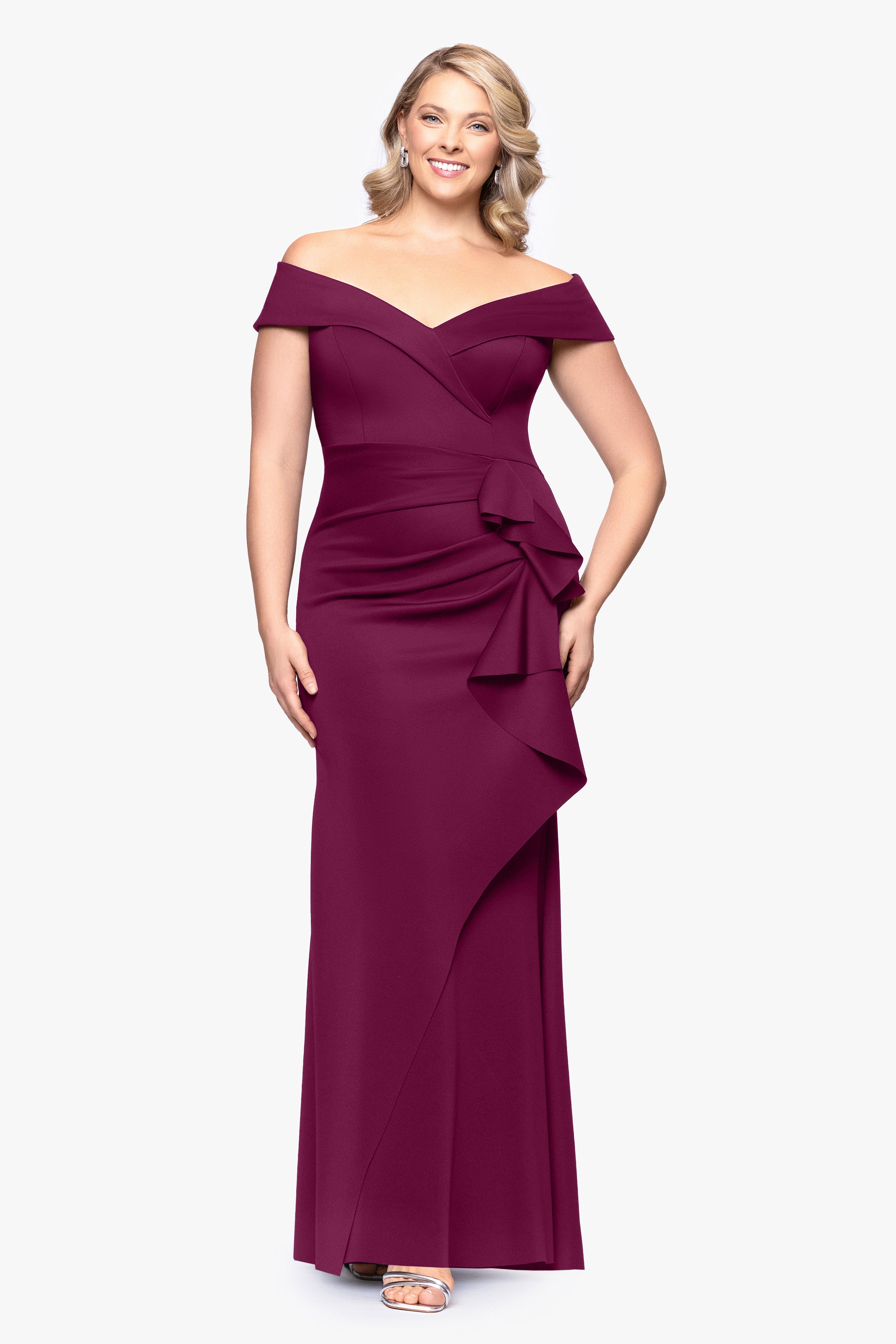 Plus "Patti" Long Off the Shoulder Techno Scuba Dress