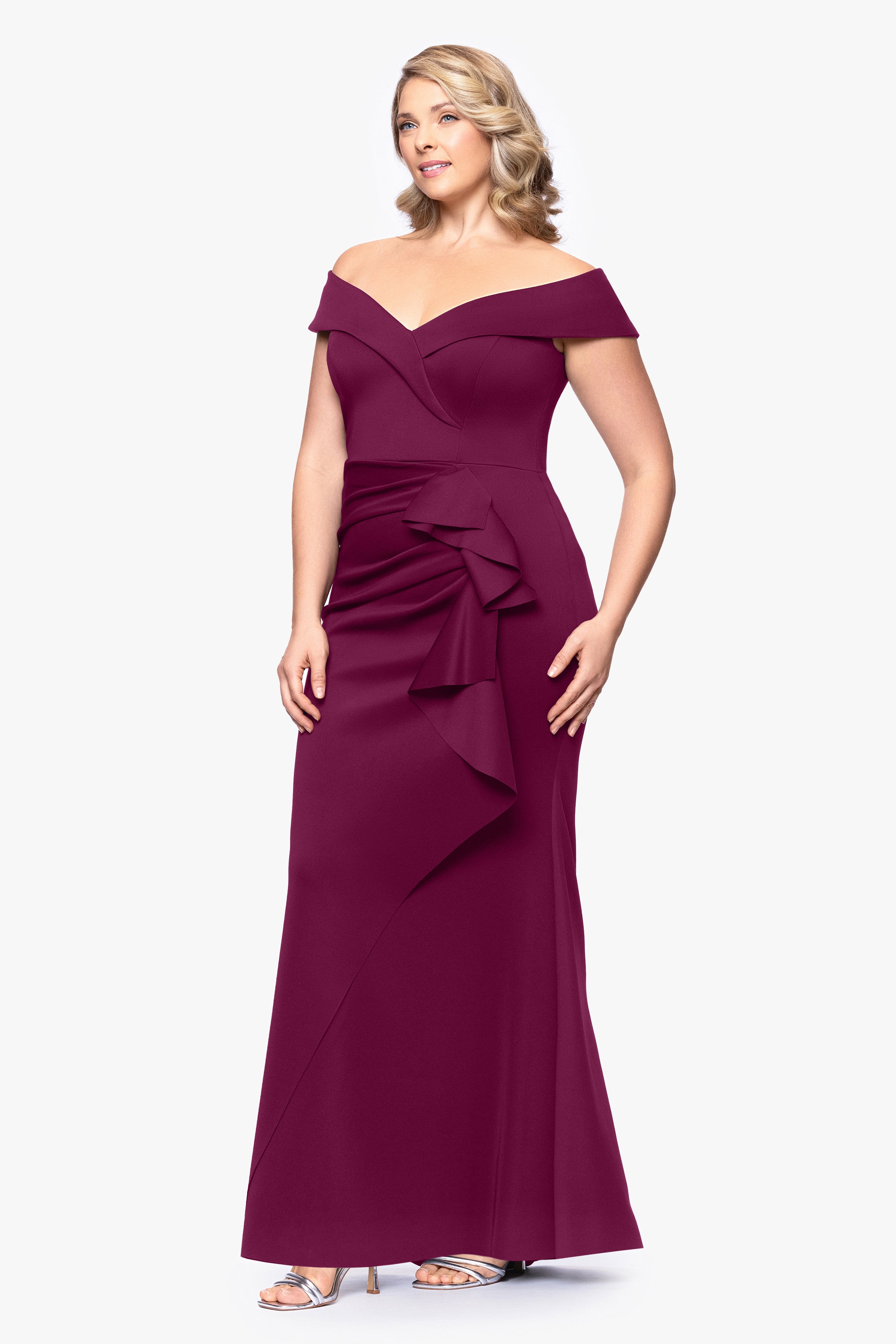 Plus "Patti" Long Off the Shoulder Techno Scuba Dress