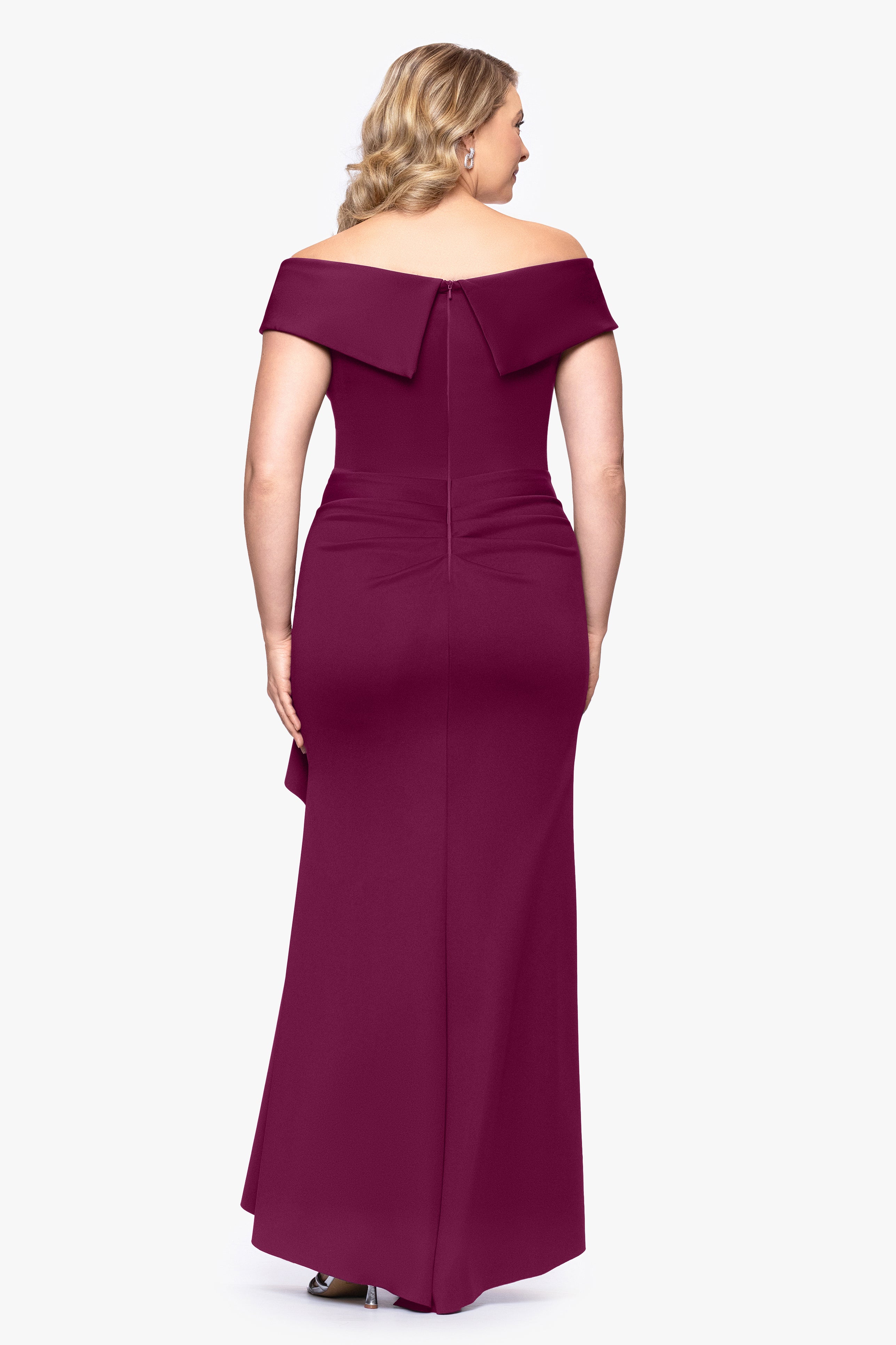 Plus "Patti" Long Off the Shoulder Techno Scuba Dress