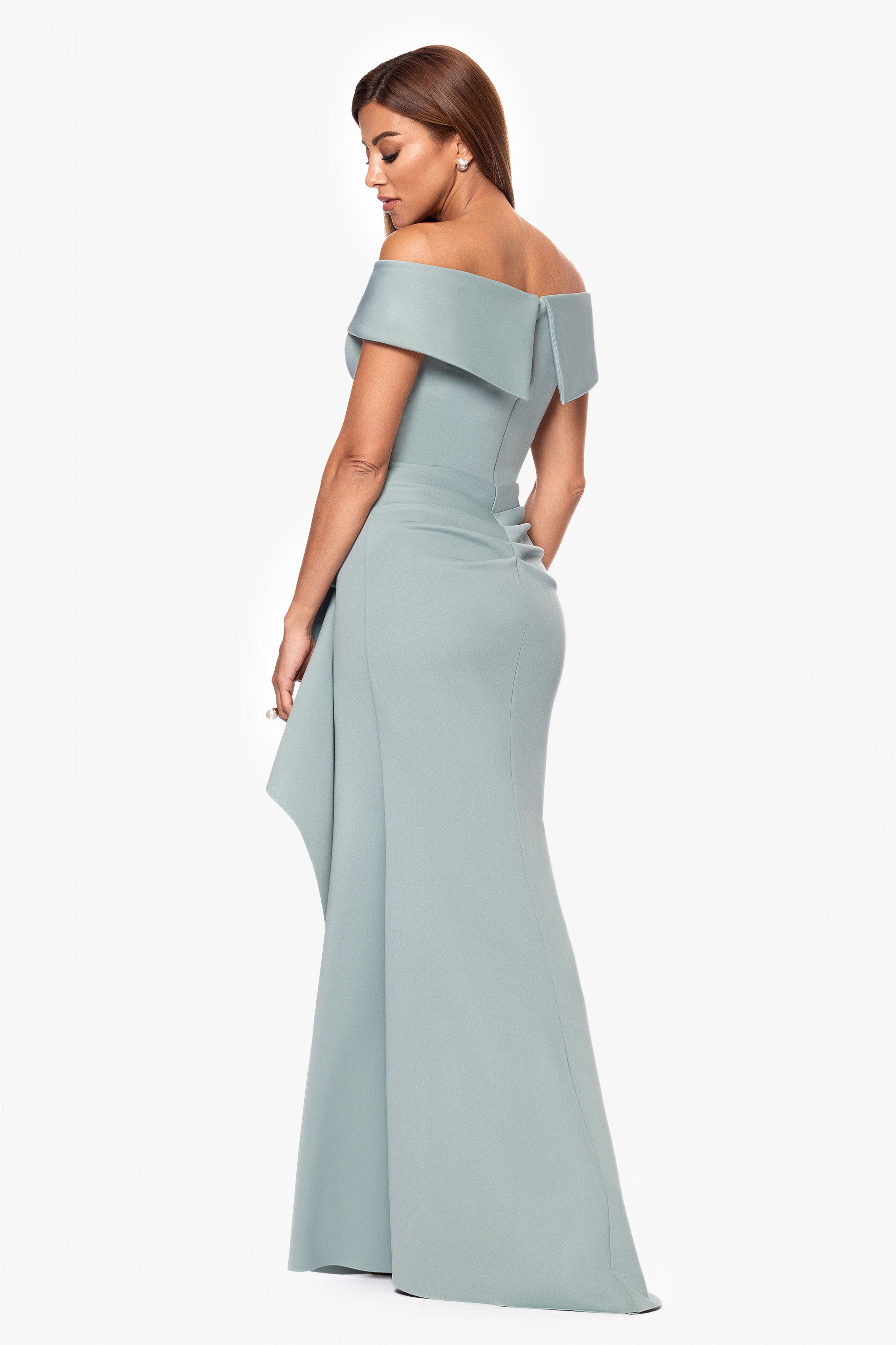 Petite "Patti" Long Off the Shoulder Scuba Crepe Dress