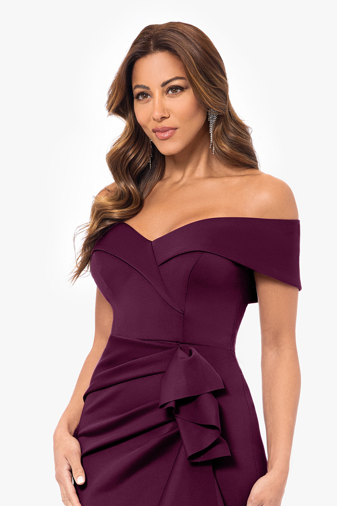 "Patti" Long Off the Shoulder Scuba Crepe Dress