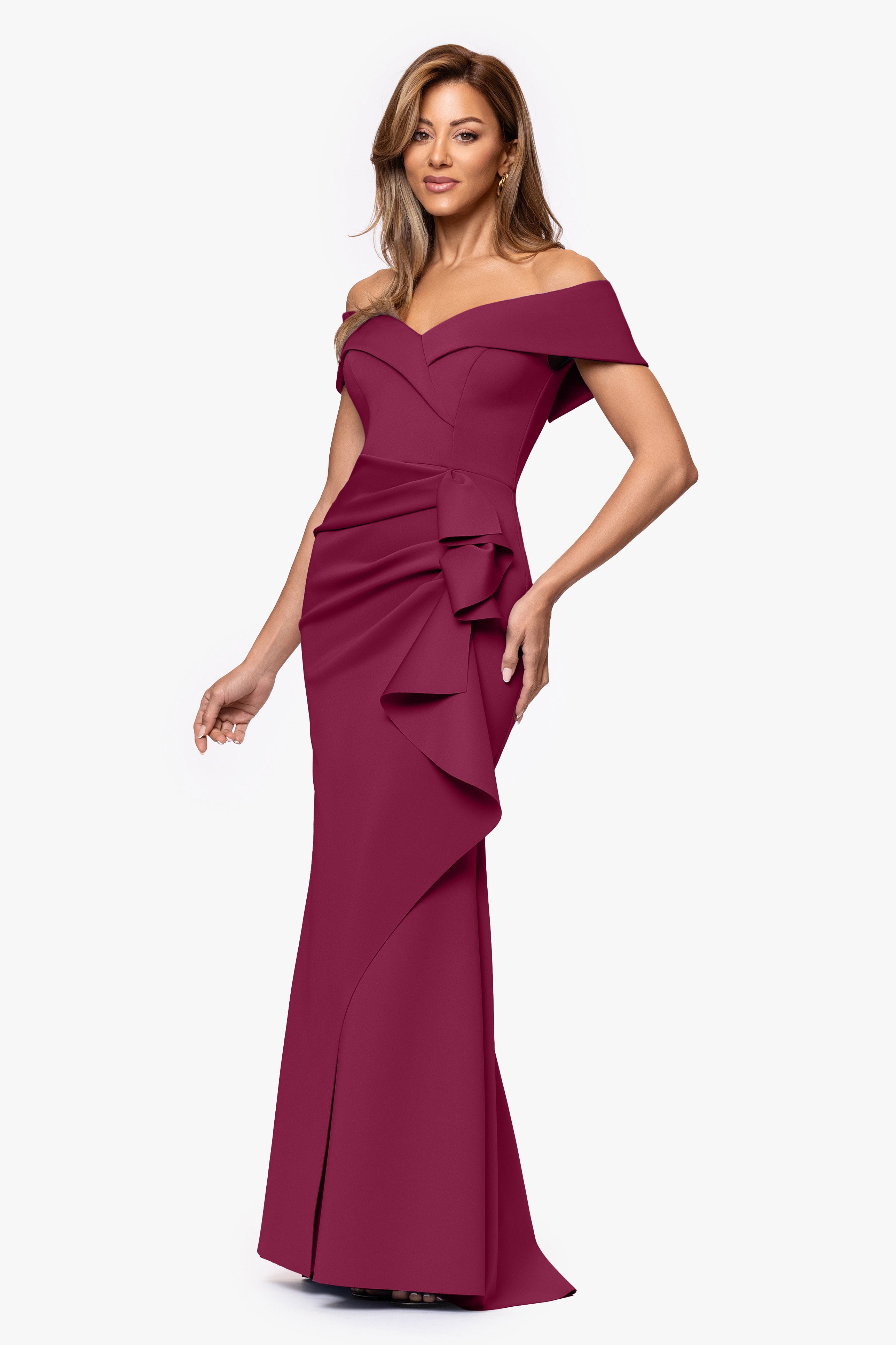 "Patti" Techno Scuba Off The Shoulder Dress