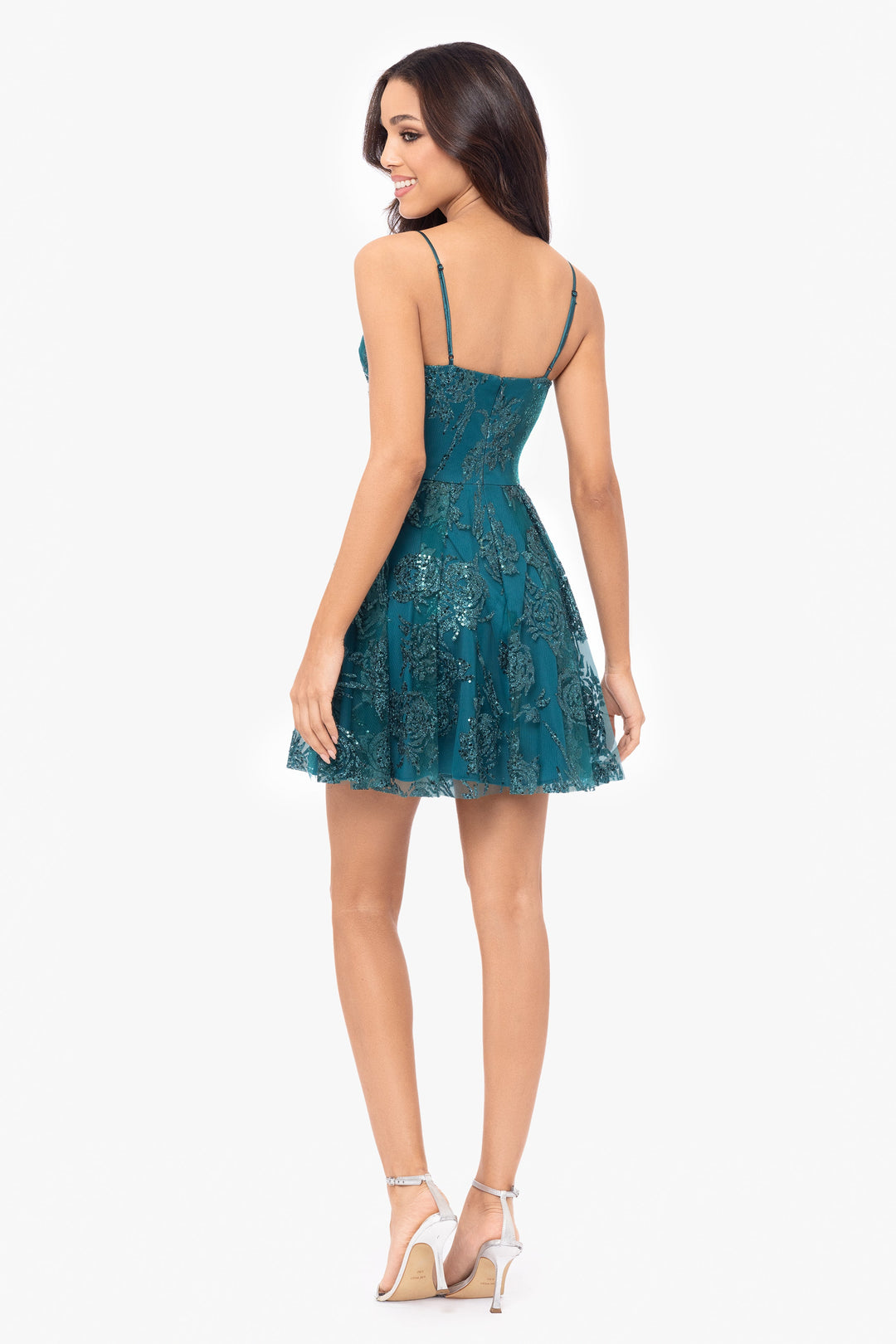 "Jessica" Short Galaxy Glitter Keyhole Party Dress