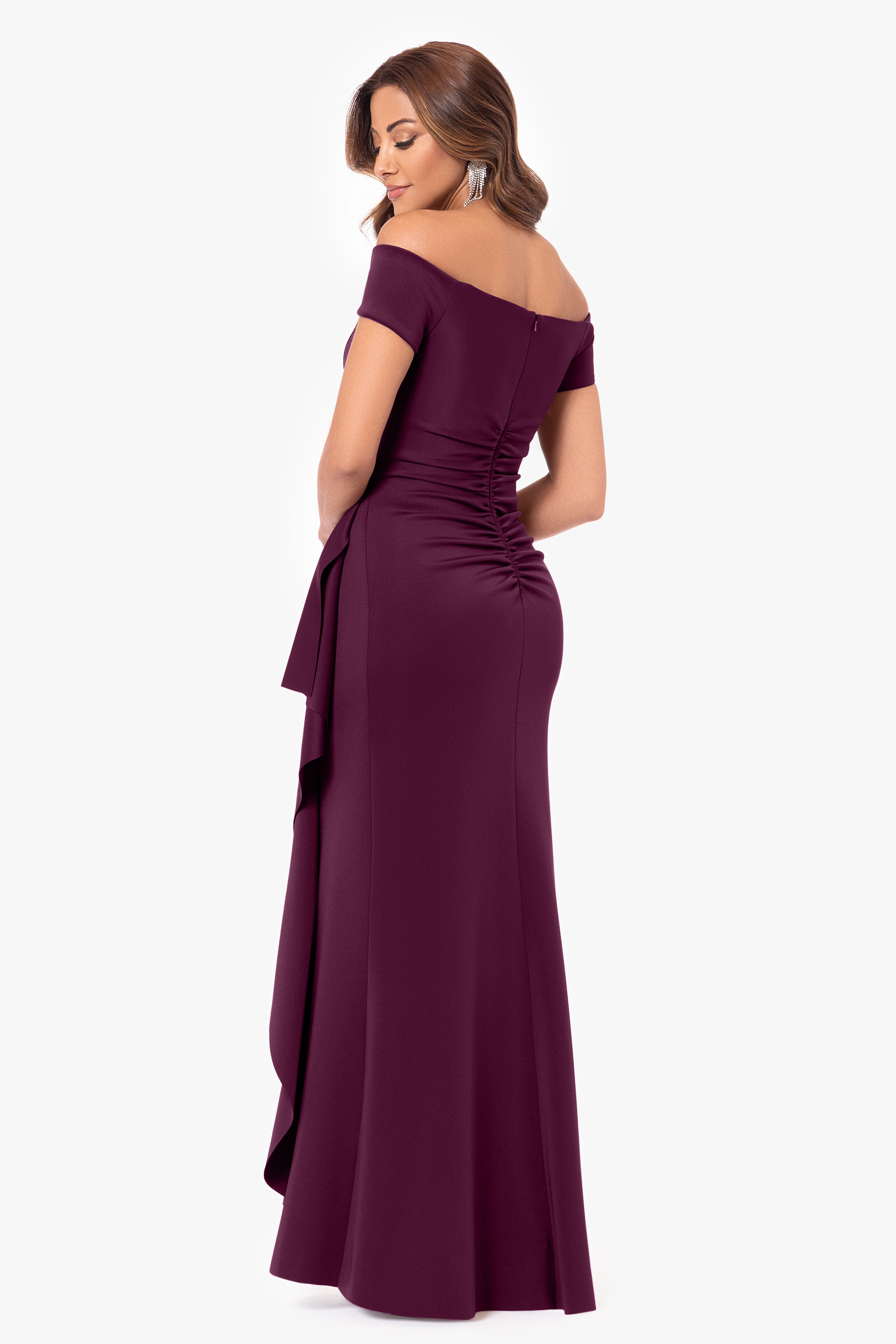 "Jenine" Long Scuba Crepe Off the Shoulder Dress