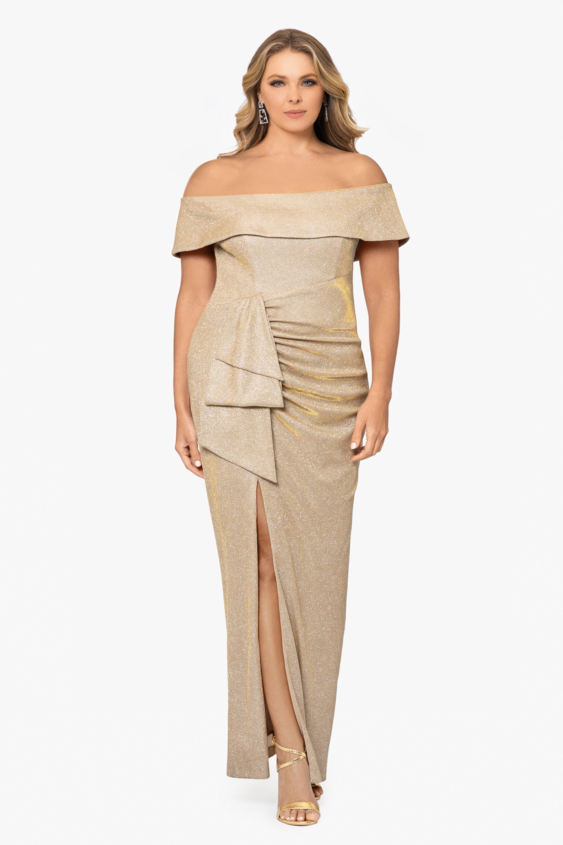 Plus "Tessa" Glitter Off Shoulder Ruffle Dress