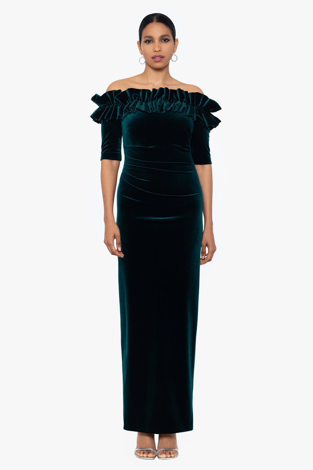 "Tiffany" Long Velvet 3/4 Sleeve Ruffle Top Dress